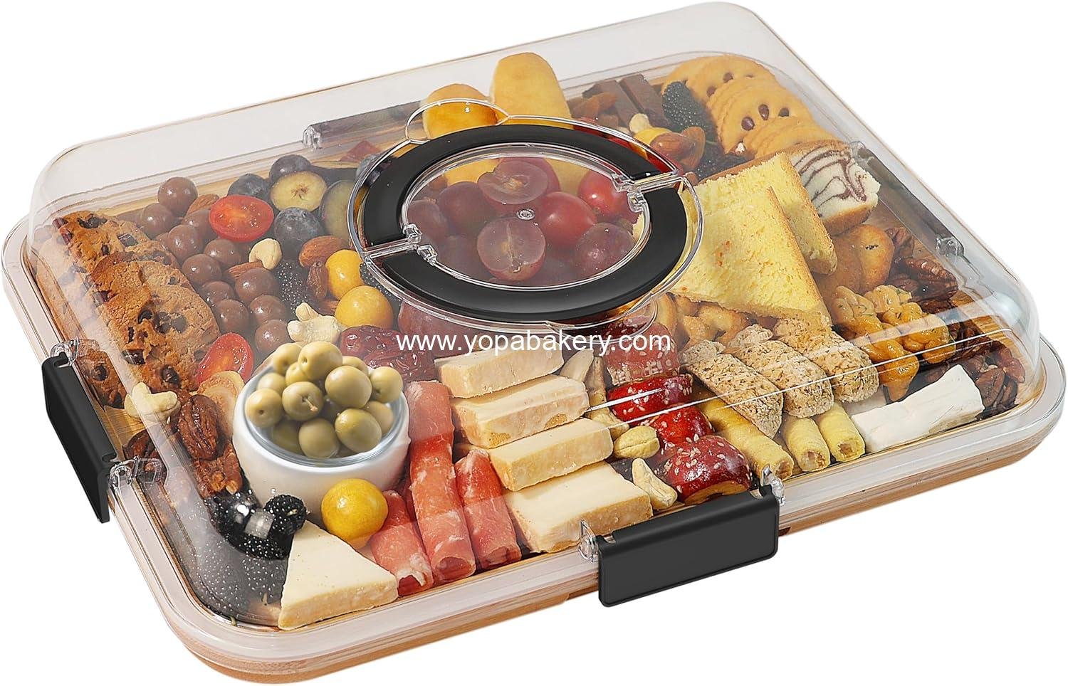 Wholesale Charcuterie Board with Clear Lid, Portable Cheese Board and Cutting Boards for Kitchen, Housewarming Gifts, New Home, Gifts for Women (6 Compartments, Black) Factory