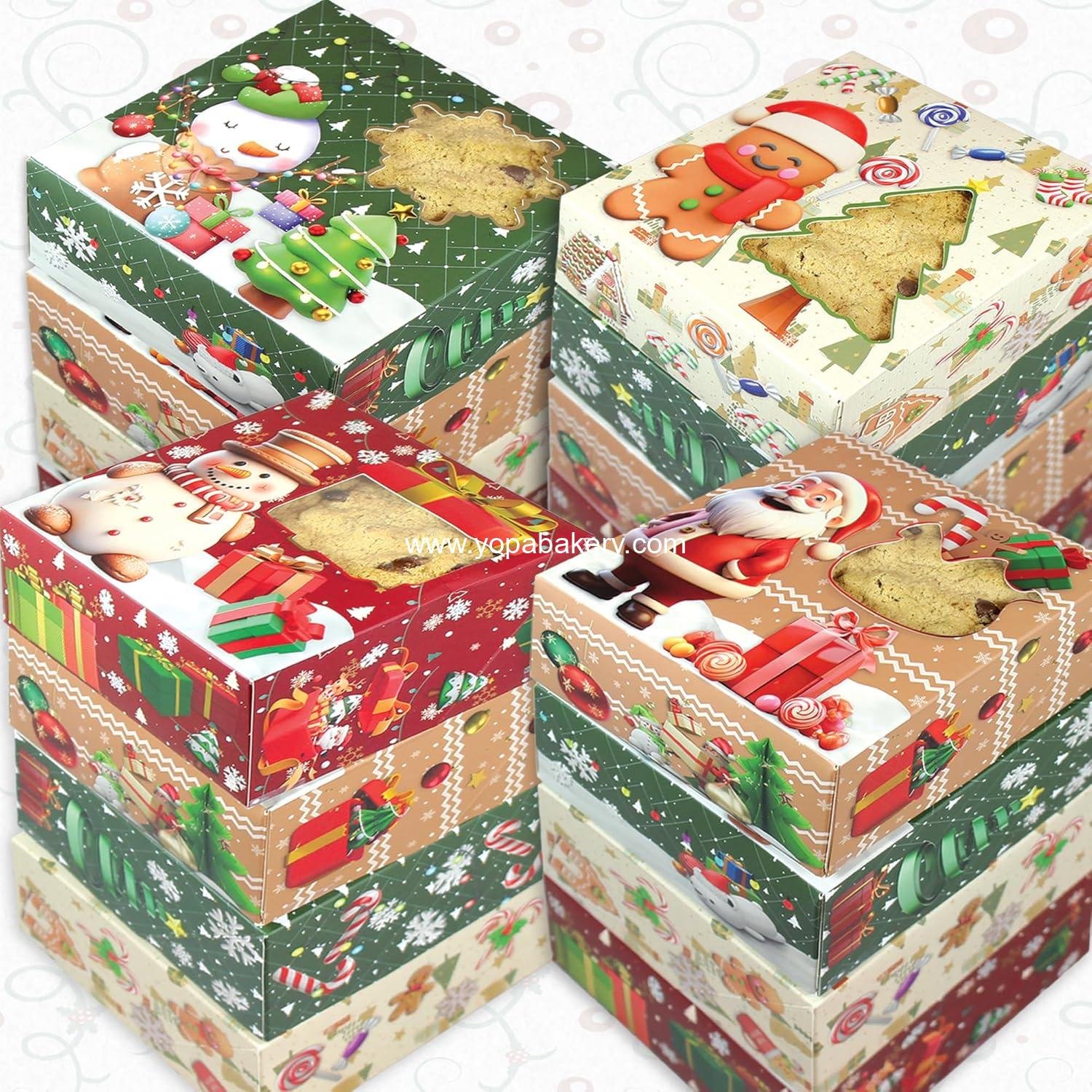 Wholesale Christmas Cookie Boxes | 24 Pcs Variety Pack (4 Designs) | 5” x 5” Holiday Treat Boxes | Candy and Bakery Gift Goodie Boxes | Xmas Party Snack Boxes Factory
