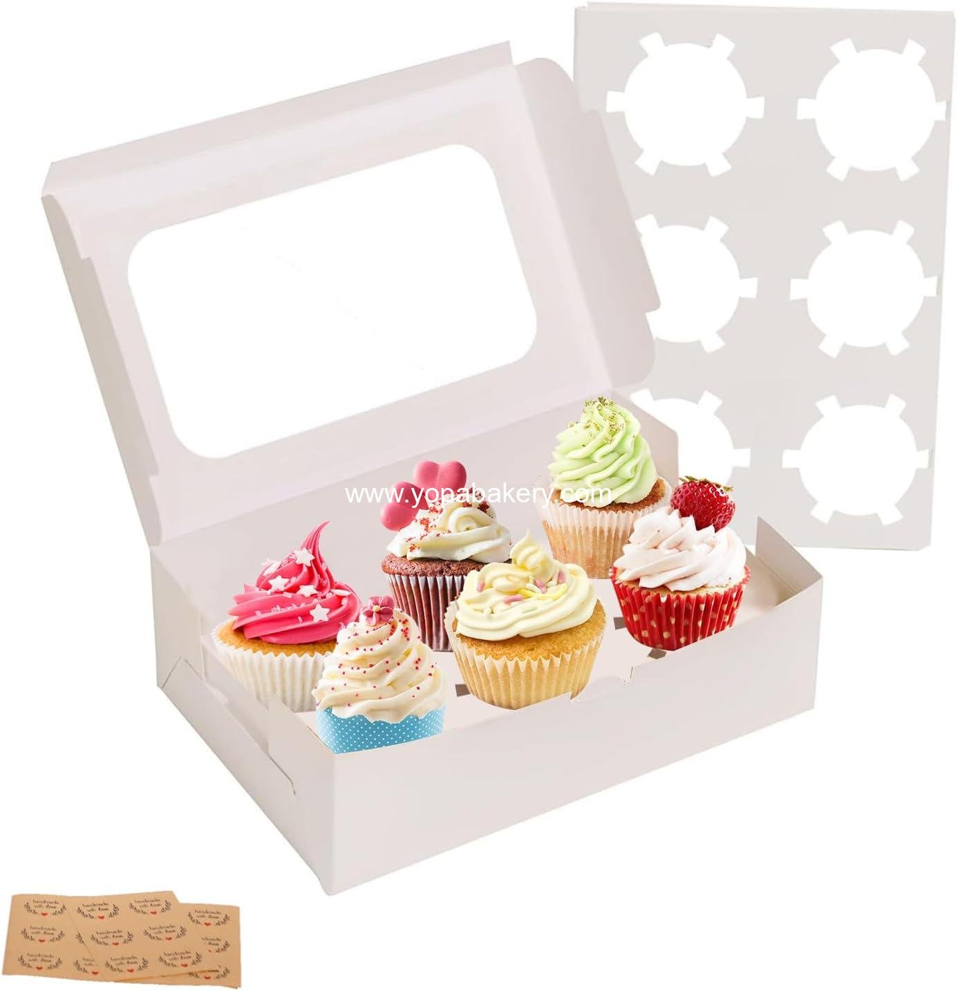 Wholesale Cupcake Boxes, 50 Packs, 9.4x6.1x3.14 Inches, White Containers with Clear Window, Six Treat Holder for Pastries and Cookies, Bakery Boxes, Factory