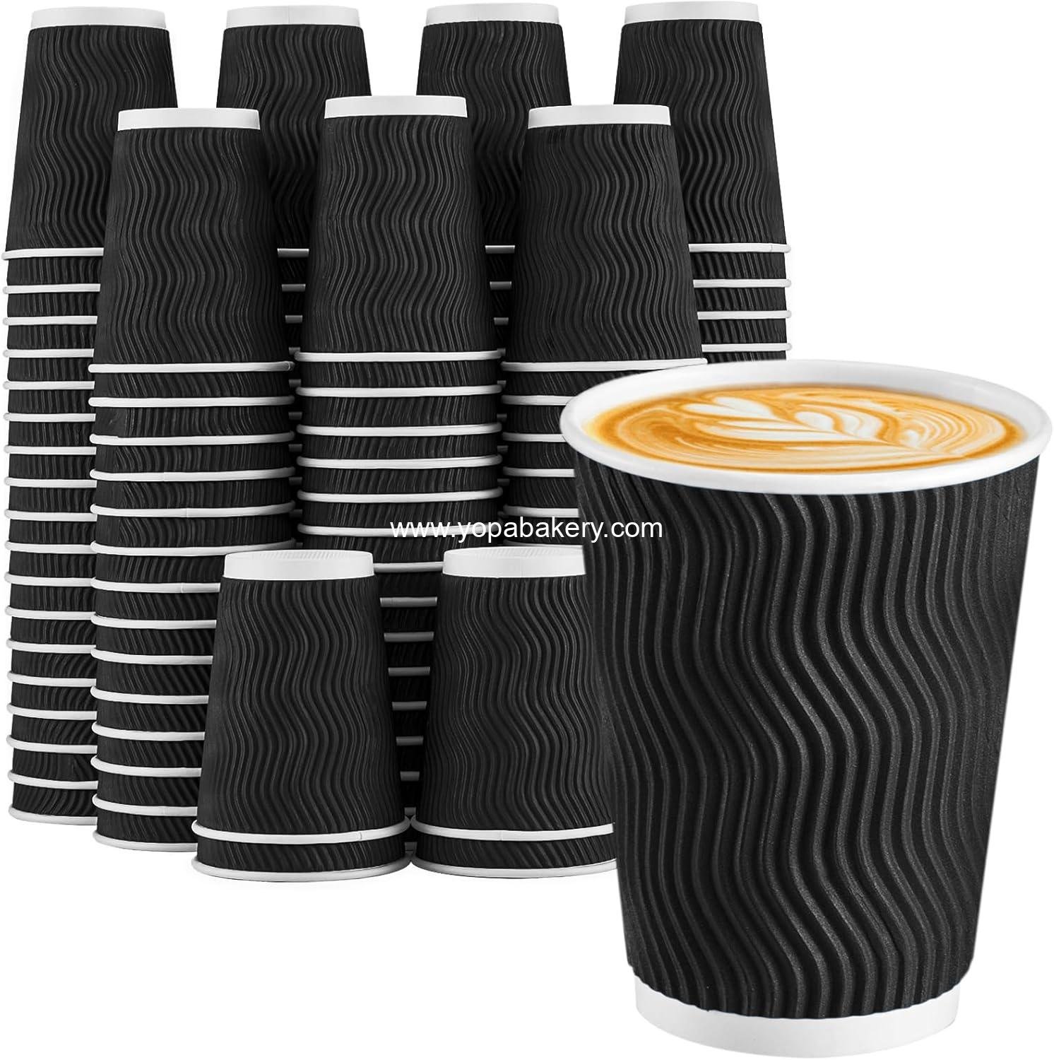 Wholesale Disposable Coffee Cups 12 oz - 100 Pack, Insulated Ripple Wall Paper Cups for Hot or Cold Beverages (Black) - Manufacturer
