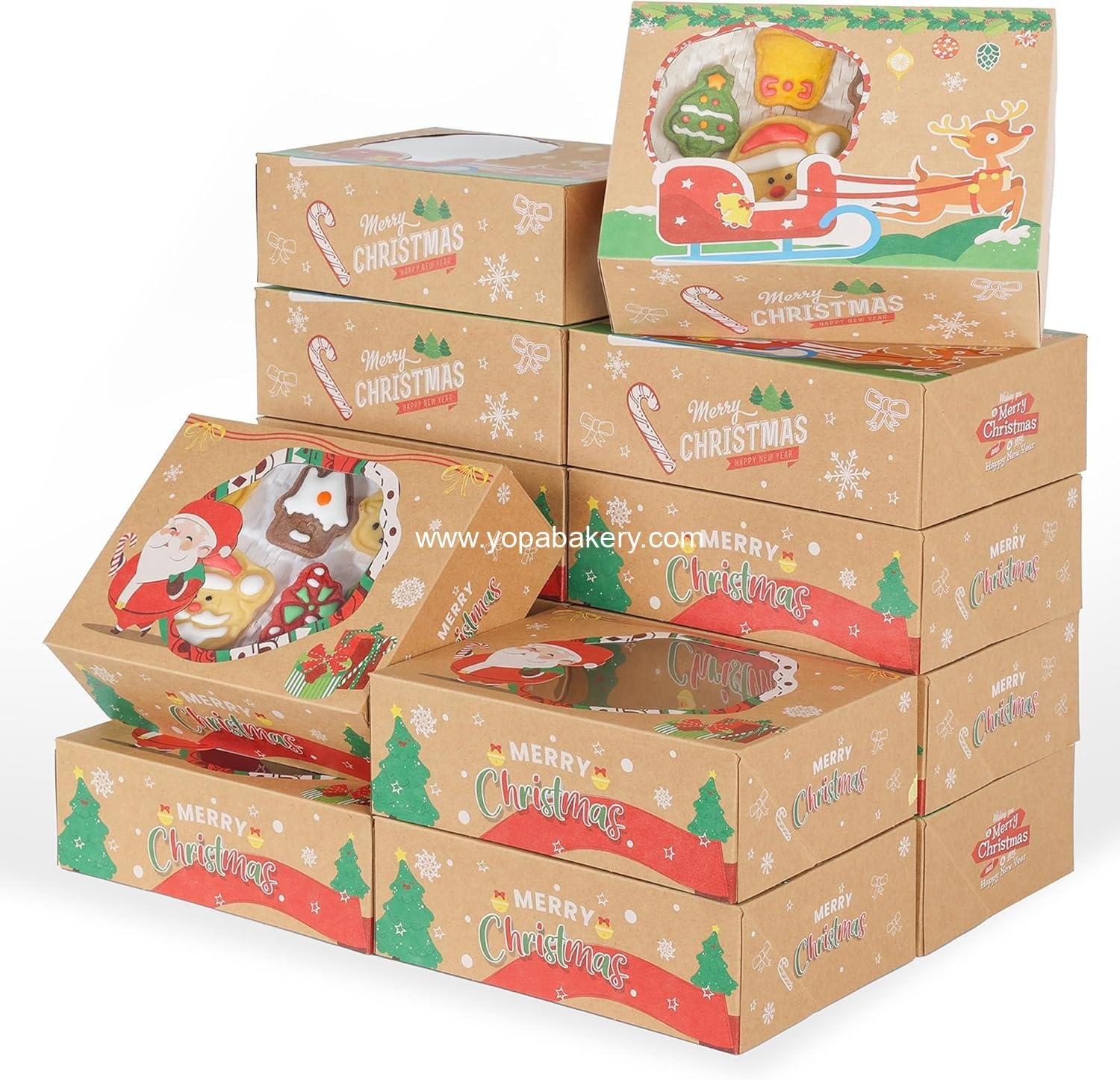 Wholesale Festive Christmas Treat Boxes - 24 Pack, 8.25x6x2.75 in, Brown Rectangular Design with Flip Top Lids, Durable & Reusable for Baked Goods & Gifts - Factory