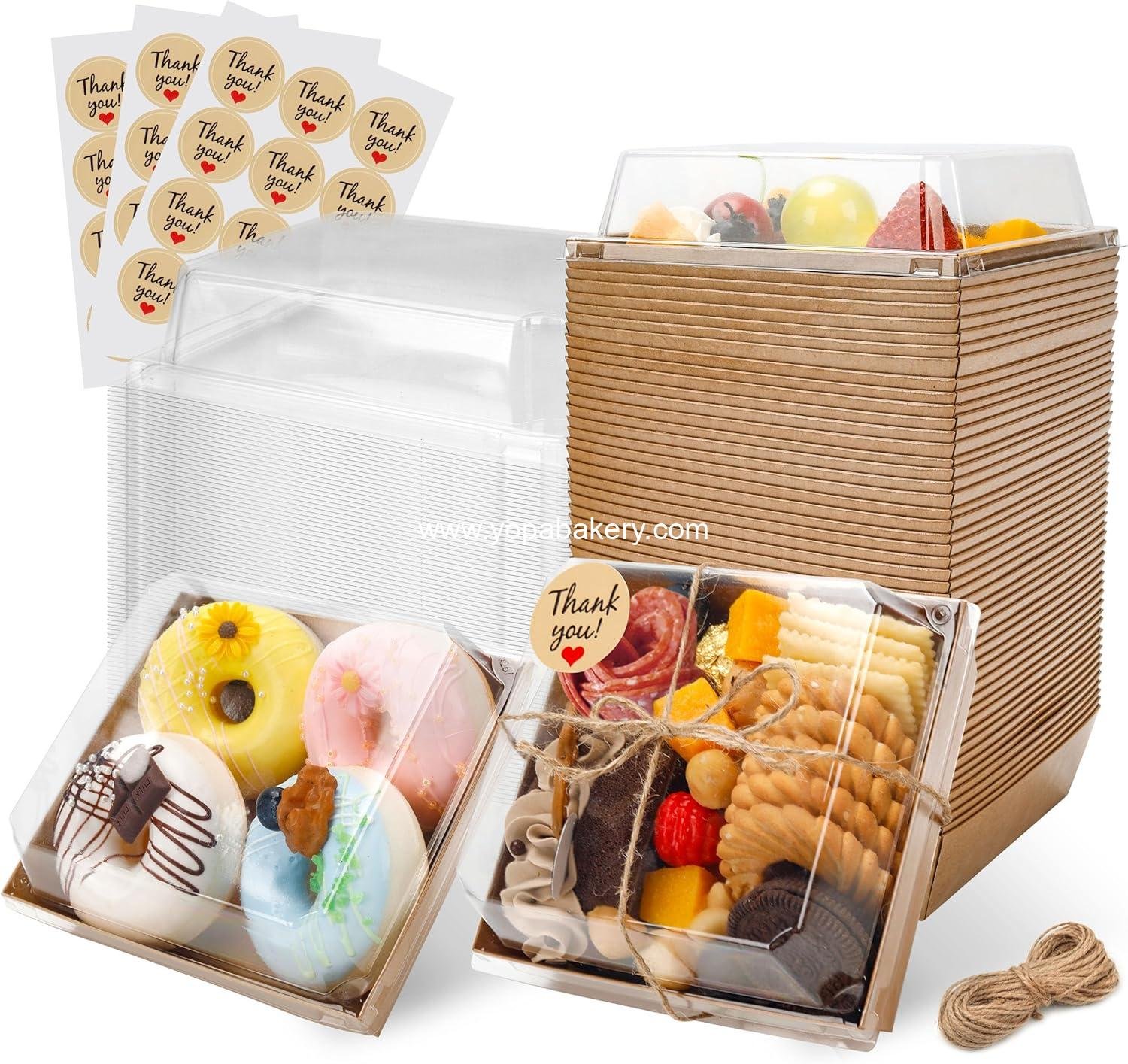 Wholesale Mini Bakery Boxes with Clear Lids - Disposable Treat Boxes for Desserts, Cookies, Sandwiches & Cakes - Small Food Containers 5.3x4.9x2.5 IN (50 Pack, Brown) Manufacturer