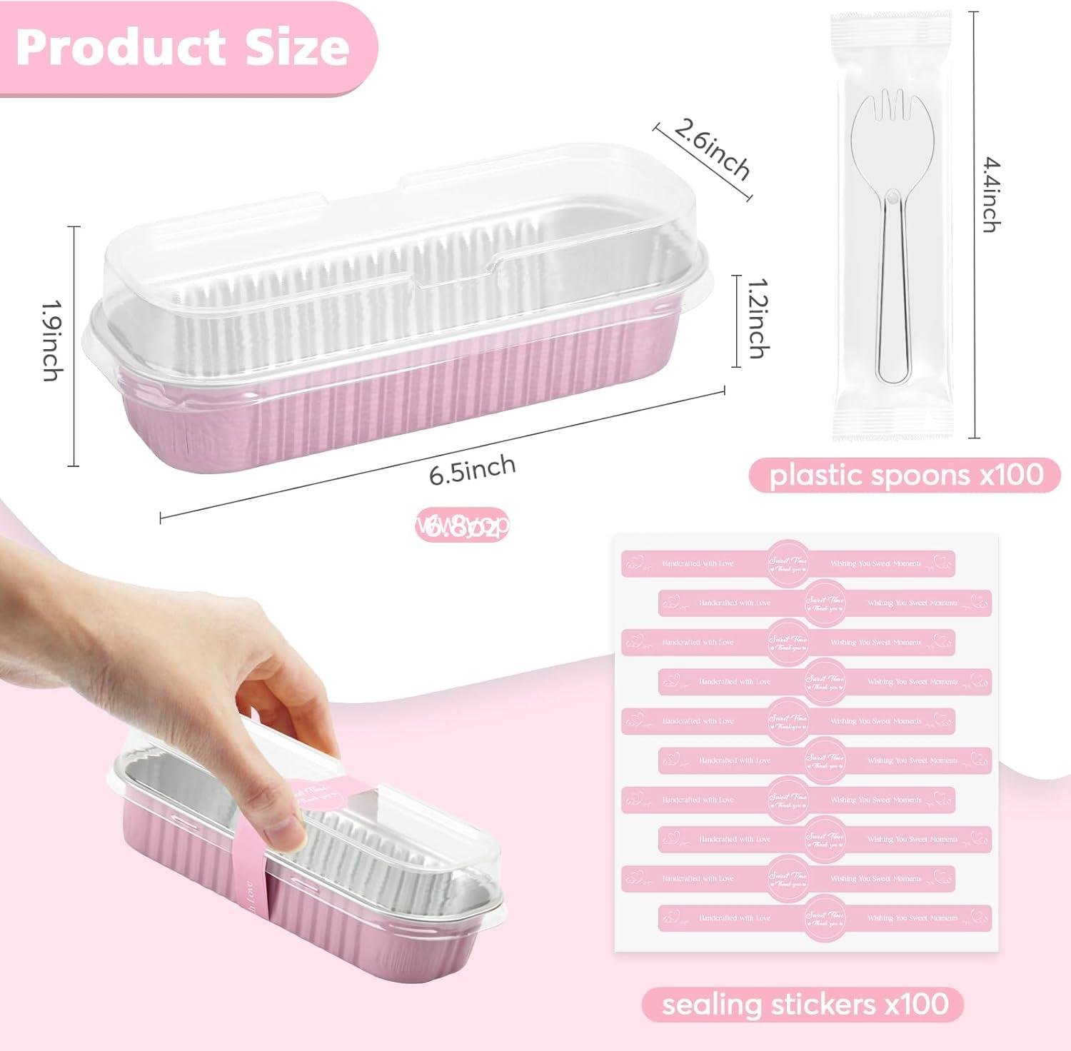 Wholesale 100 Pack Mini Loaf Cake Pans with Lids and Spoons - Disposable Aluminum Rectangle Loaf Pans for Baking, Parties, Picnics, Holidays (Pink) Manufacturer