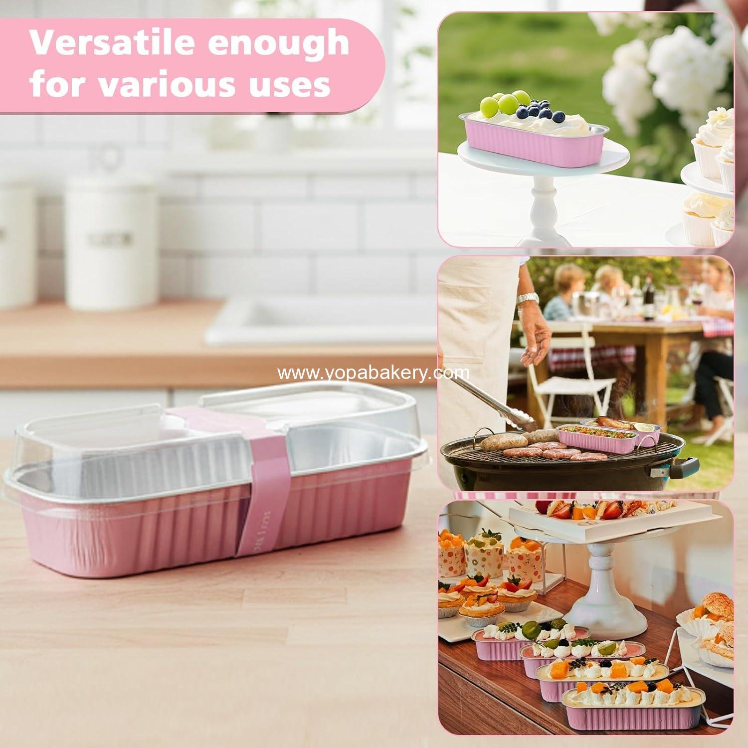 Wholesale 100 Pack Mini Loaf Cake Pans with Lids and Spoons - Disposable Aluminum Rectangle Loaf Pans for Baking, Parties, Picnics, Holidays (Pink) Manufacturer