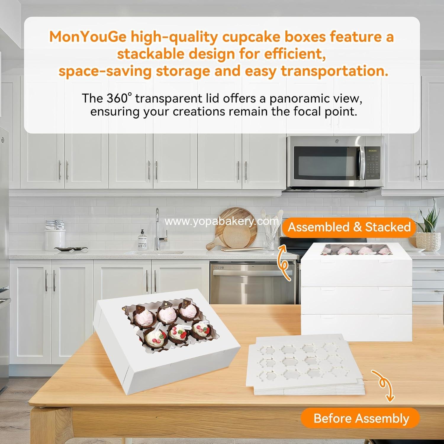 Wholesale 3-Set Cupcake Boxes with Clear Display Window, Holds 12 Standard Cupcakes, Disposable Food Grade White Carrier for Cupcakes, Muffins, Cookies, and Pastries - Factory