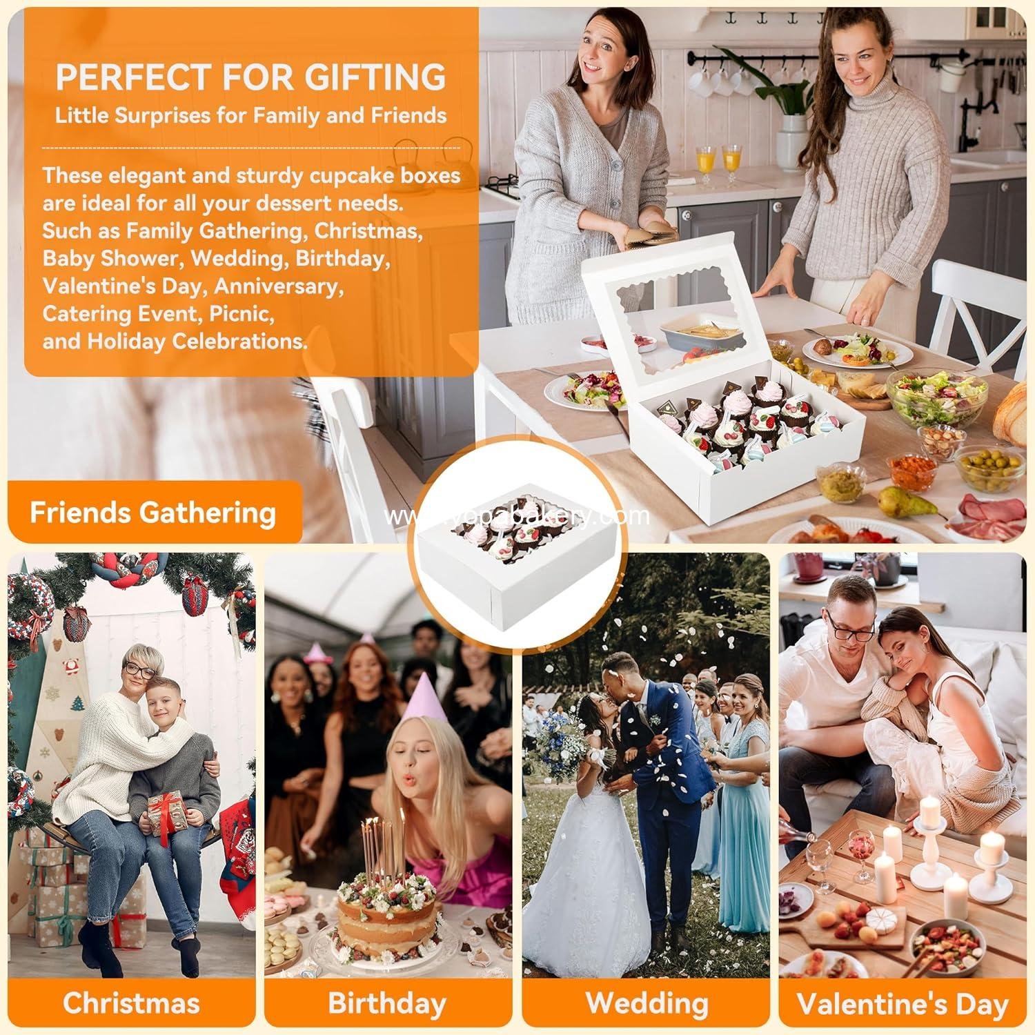 Wholesale 3-Set Cupcake Boxes with Clear Display Window, Holds 12 Standard Cupcakes, Disposable Food Grade White Carrier for Cupcakes, Muffins, Cookies, and Pastries - Factory