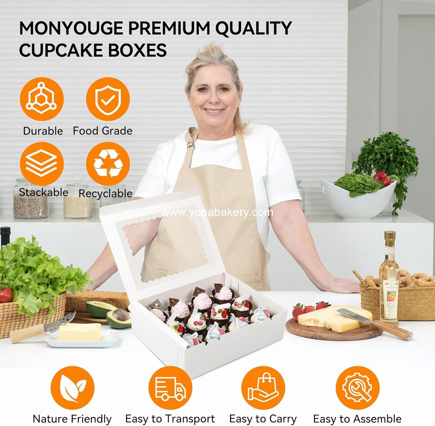 Wholesale 3-Set Cupcake Boxes with Clear Display Window, Holds 12 Standard Cupcakes, Disposable Food Grade White Carrier for Cupcakes, Muffins, Cookies, and Pastries - Factory