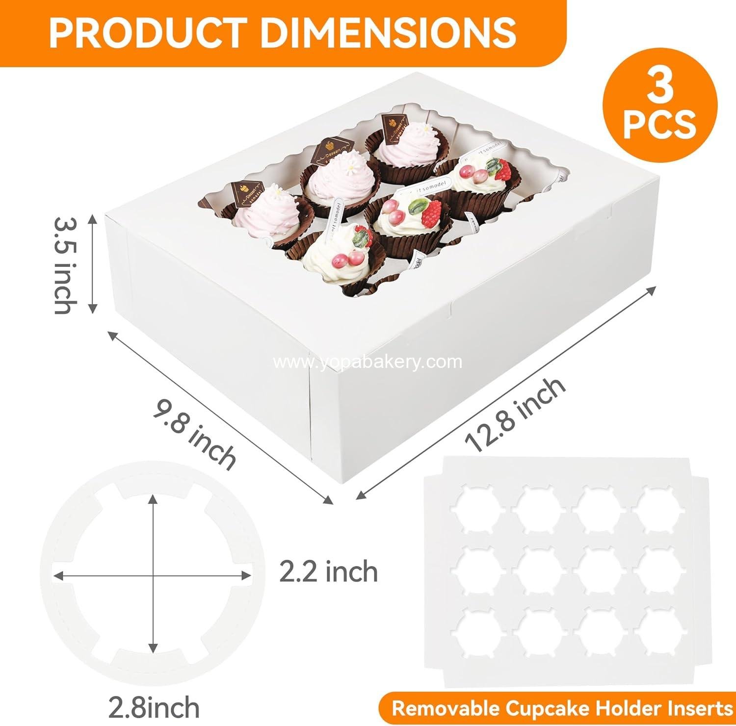 Wholesale 3-Set Cupcake Boxes with Clear Display Window, Holds 12 Standard Cupcakes, Disposable Food Grade White Carrier for Cupcakes, Muffins, Cookies, and Pastries - Factory