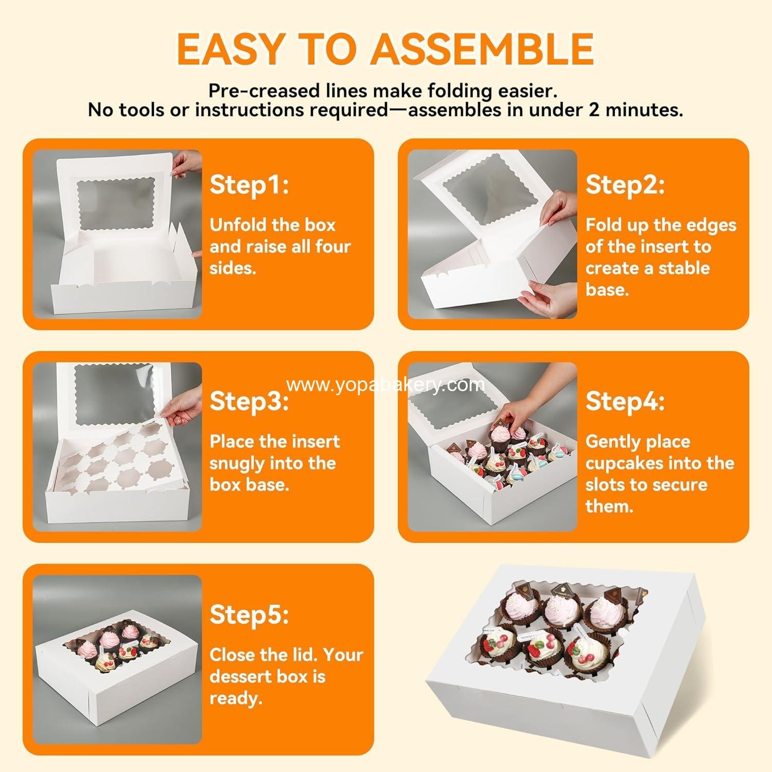 Wholesale 3-Set Cupcake Boxes with Clear Display Window, Holds 12 Standard Cupcakes, Disposable Food Grade White Carrier for Cupcakes, Muffins, Cookies, and Pastries - Factory