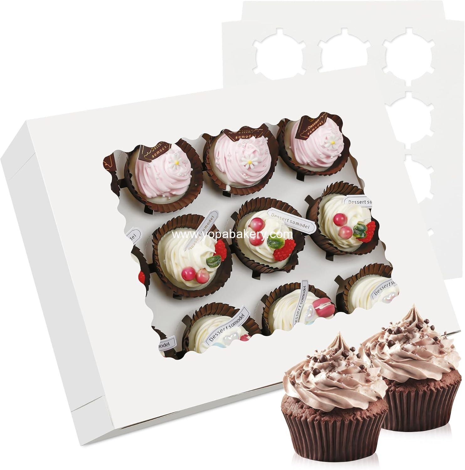 Wholesale 3-Set Cupcake Boxes with Clear Display Window, Holds 12 Standard Cupcakes, Disposable Food Grade White Carrier for Cupcakes, Muffins, Cookies, and Pastries - Factory