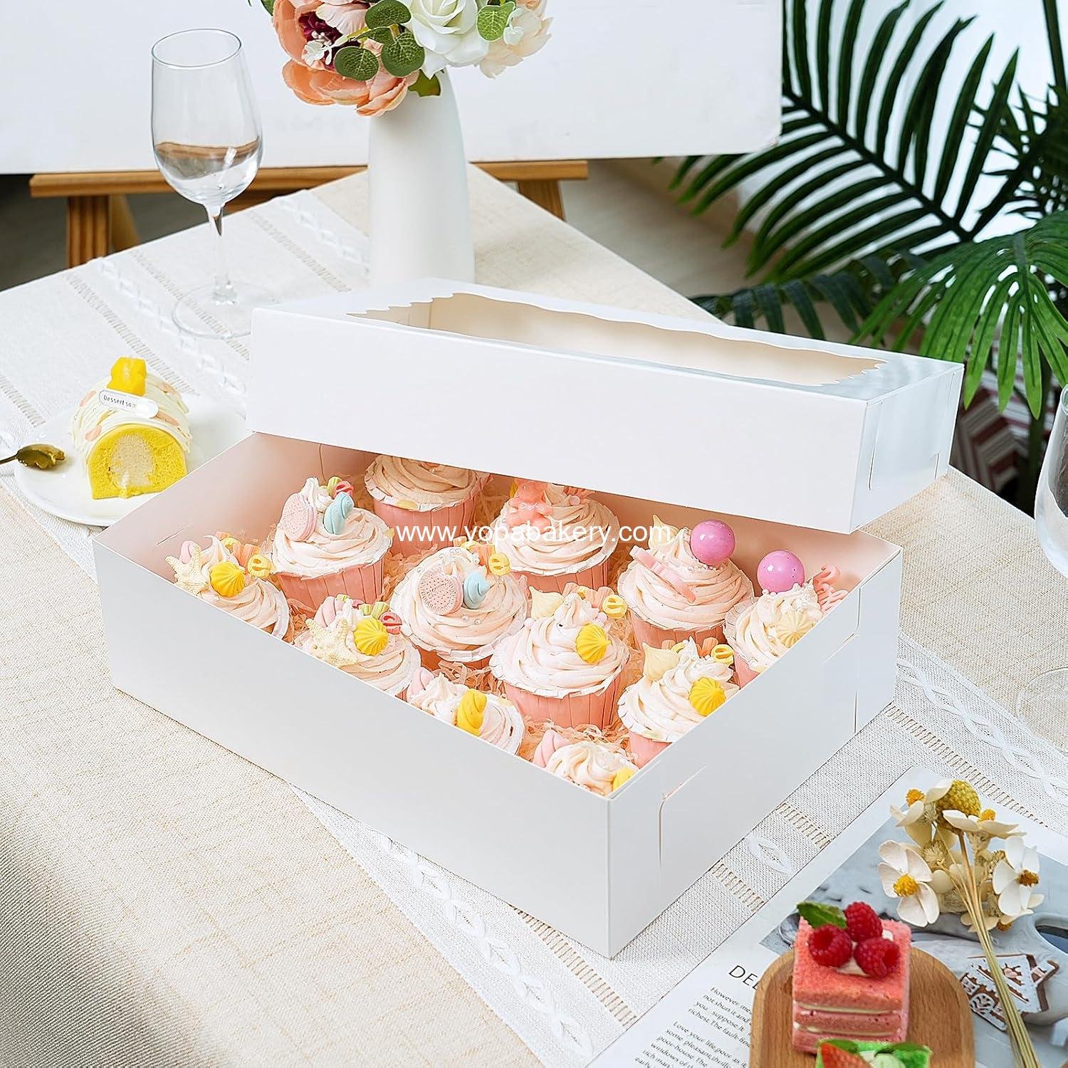Wholesale 10pcs 14x10x4in White Bakery Boxes with Window for Cake, Pastry, Donuts, Cupcakes, and Pies Packaging - Factory