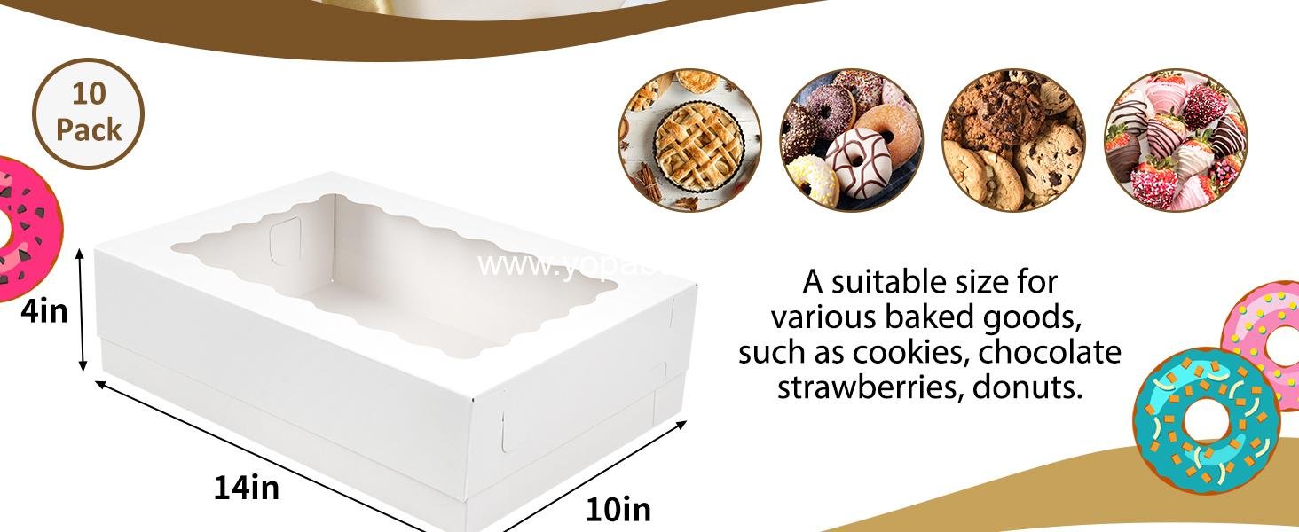 Wholesale 10pcs 14x10x4in White Bakery Boxes with Window for Cake, Pastry, Donuts, Cupcakes, and Pies Packaging - Factory
