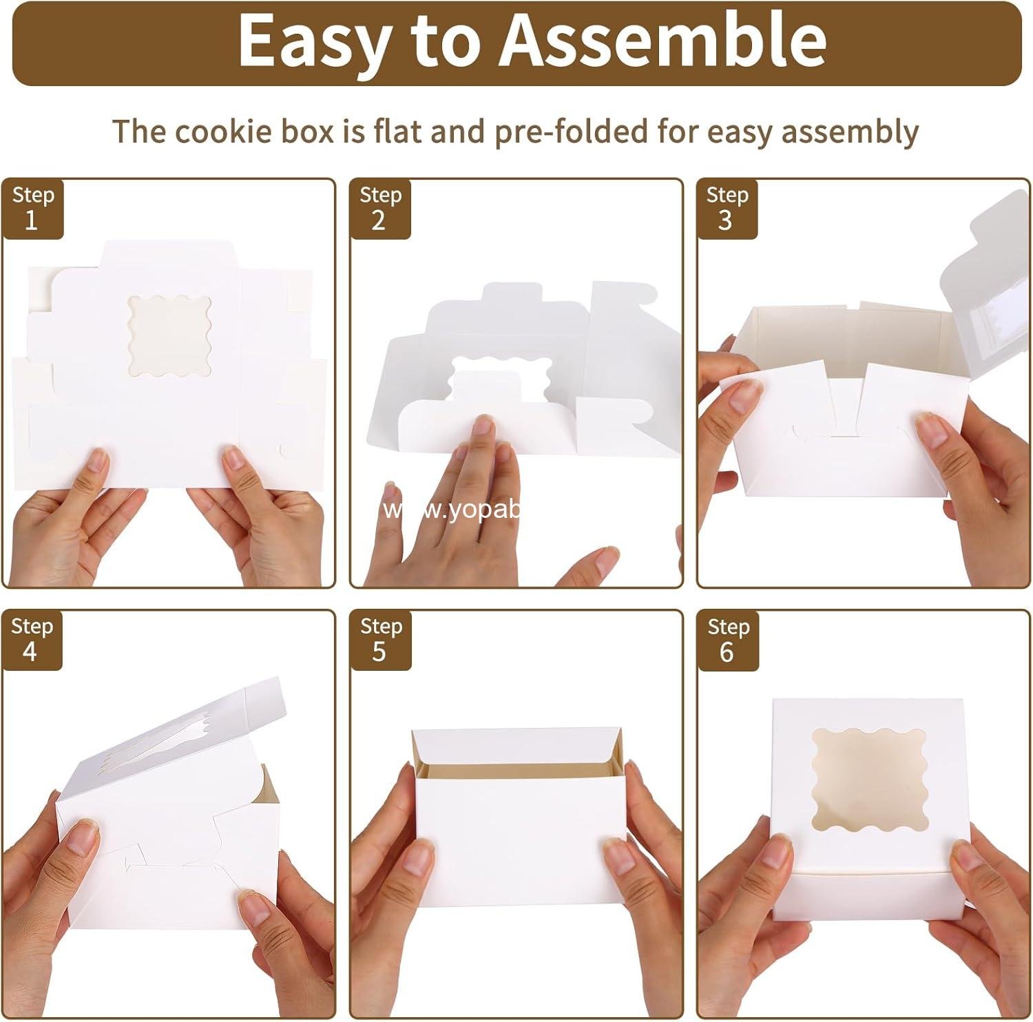 Wholesale 200pcs White Cookie Boxes with Window, 4x4x2.5 Inch Small Bakery Boxes for Pastries, Treats, Cupcakes, Donuts, Candy, Strawberries Factory