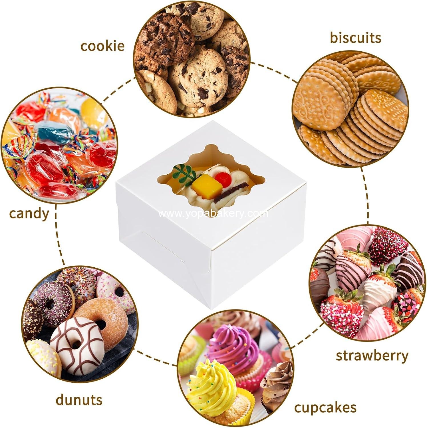 Wholesale 200pcs White Cookie Boxes with Window, 4x4x2.5 Inch Small Bakery Boxes for Pastries, Treats, Cupcakes, Donuts, Candy, Strawberries Factory