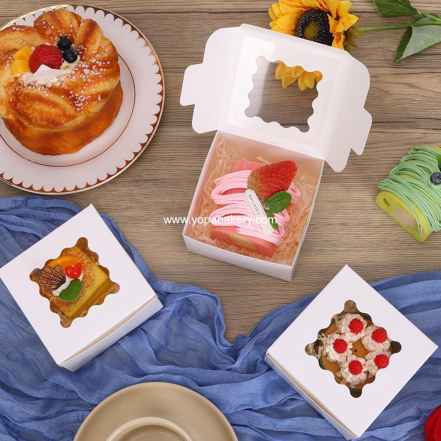 Wholesale 200pcs White Cookie Boxes with Window, 4x4x2.5 Inch Small Bakery Boxes for Pastries, Treats, Cupcakes, Donuts, Candy, Strawberries Factory