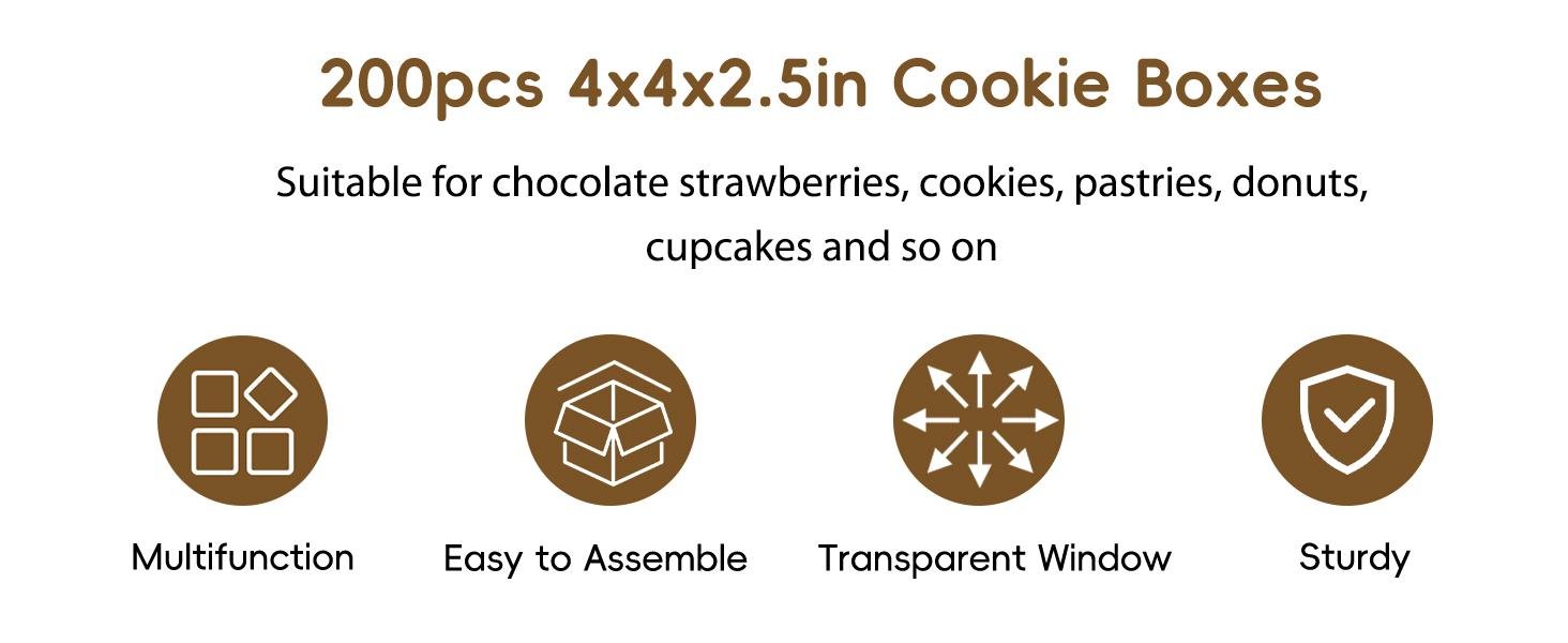 Wholesale 200pcs White Cookie Boxes with Window, 4x4x2.5 Inch Small Bakery Boxes for Pastries, Treats, Cupcakes, Donuts, Candy, Strawberries Factory