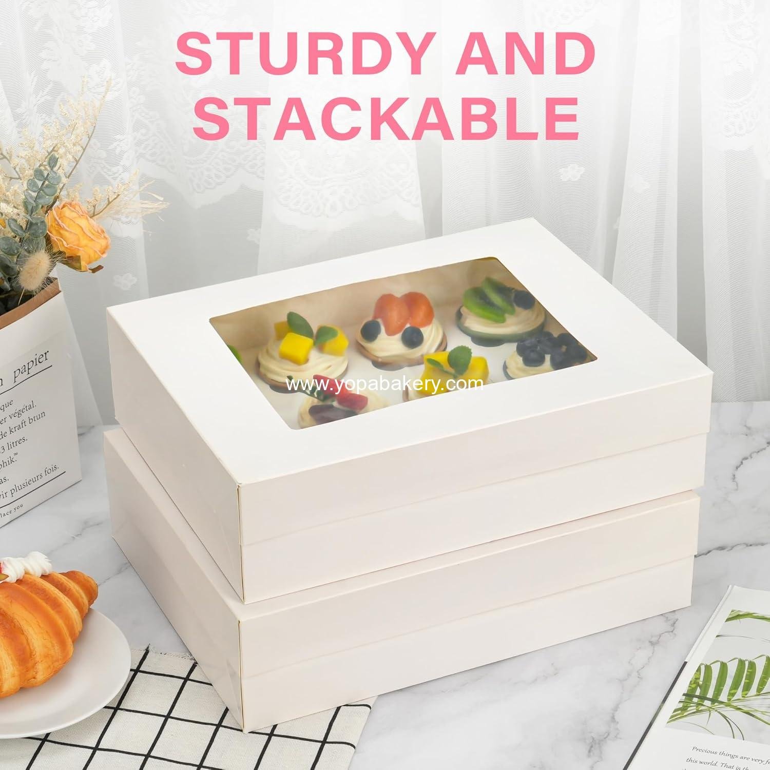 Wholesale Pre-Folded Cupcake Boxes, 12 Count, 8 Pack, Window Carrier Holding 96 Cupcakes, Food Grade Disposable Holders for Birthday and Holiday Parties, White - Factory