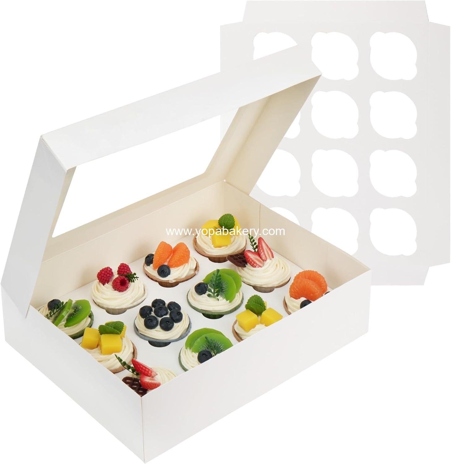 LotFancy Cupcake Boxes 12 Count, 8 Pack, Pre-Folded Cupcake Carrier with Window Holding 96 Cupcakes, Food Grade Cupcake Holders, Disposable Pastry Boxes for Birthday Holiday Party, White