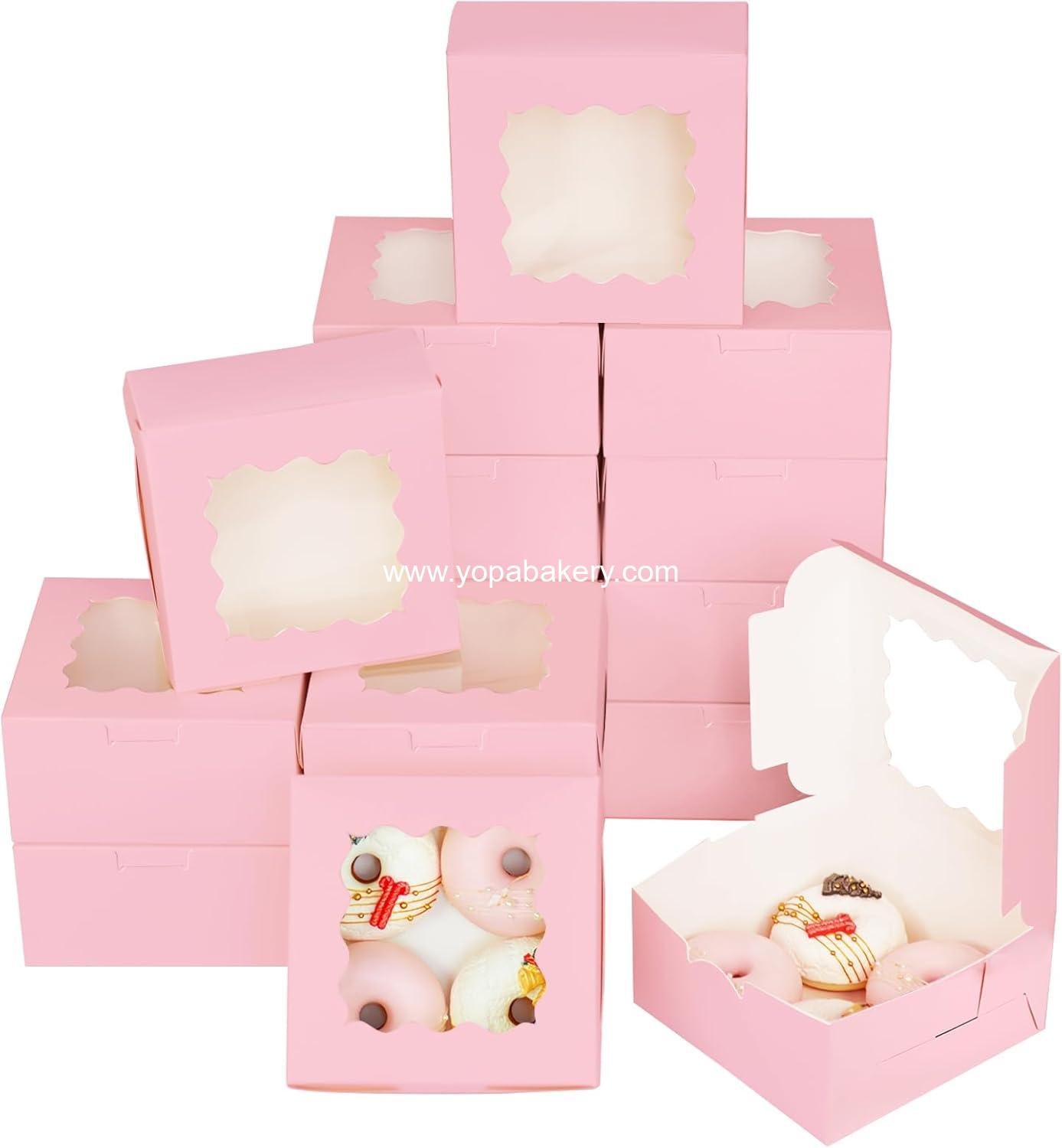 Wholesale 30-Pack Pink Bakery Boxes with Window, 6x6x3 Inches, Thick & Sturdy Macaroon Pastry and Cookie Boxes for Bakers Factory