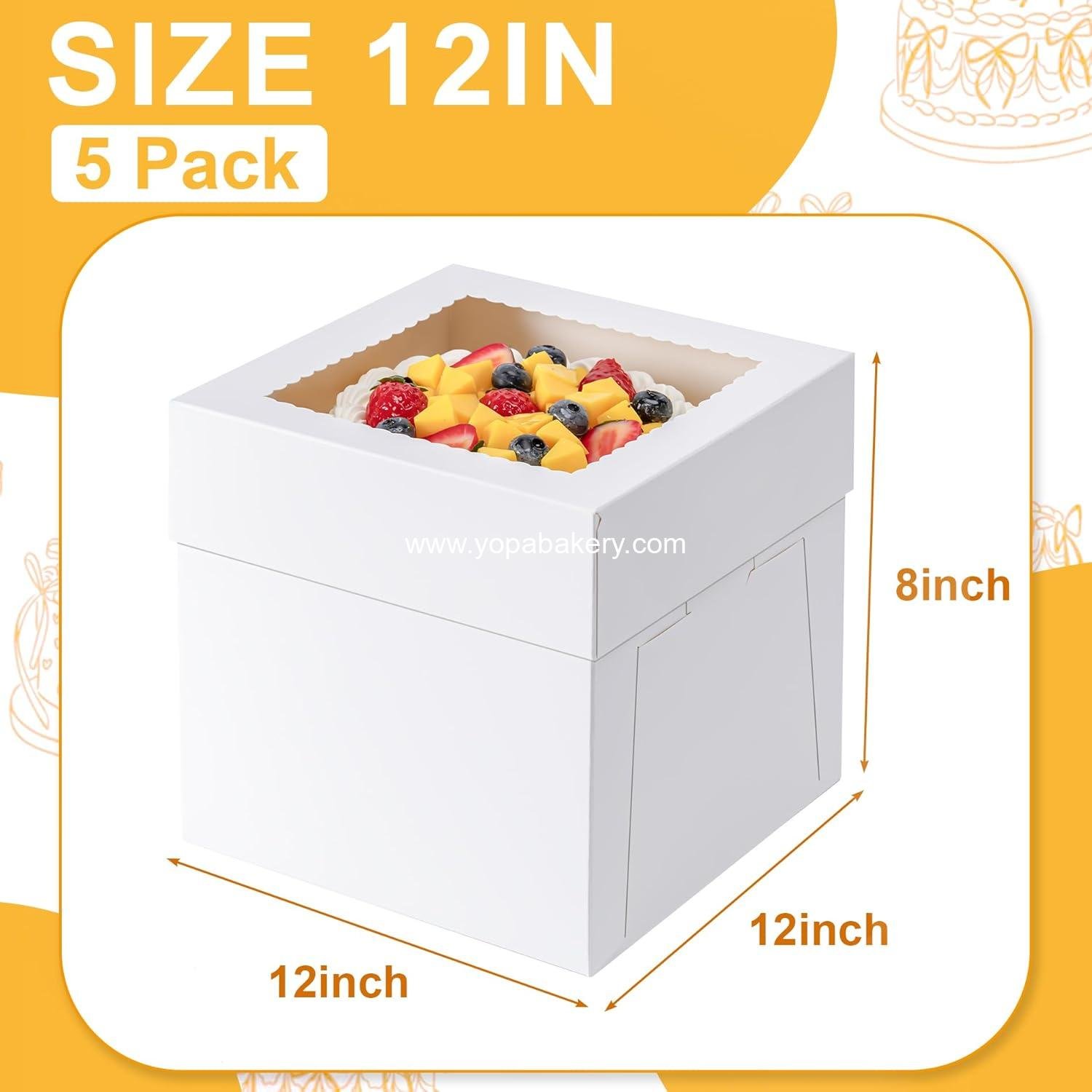 Wholesale 5 Pack 12 Inch Cake Boxes, 12x12x8 Large Disposable Bakery Containers with Window for Cookies, Pies, Cupcakes, Pastries - Perfect for Weddings, Birthdays, Parties - Factory
