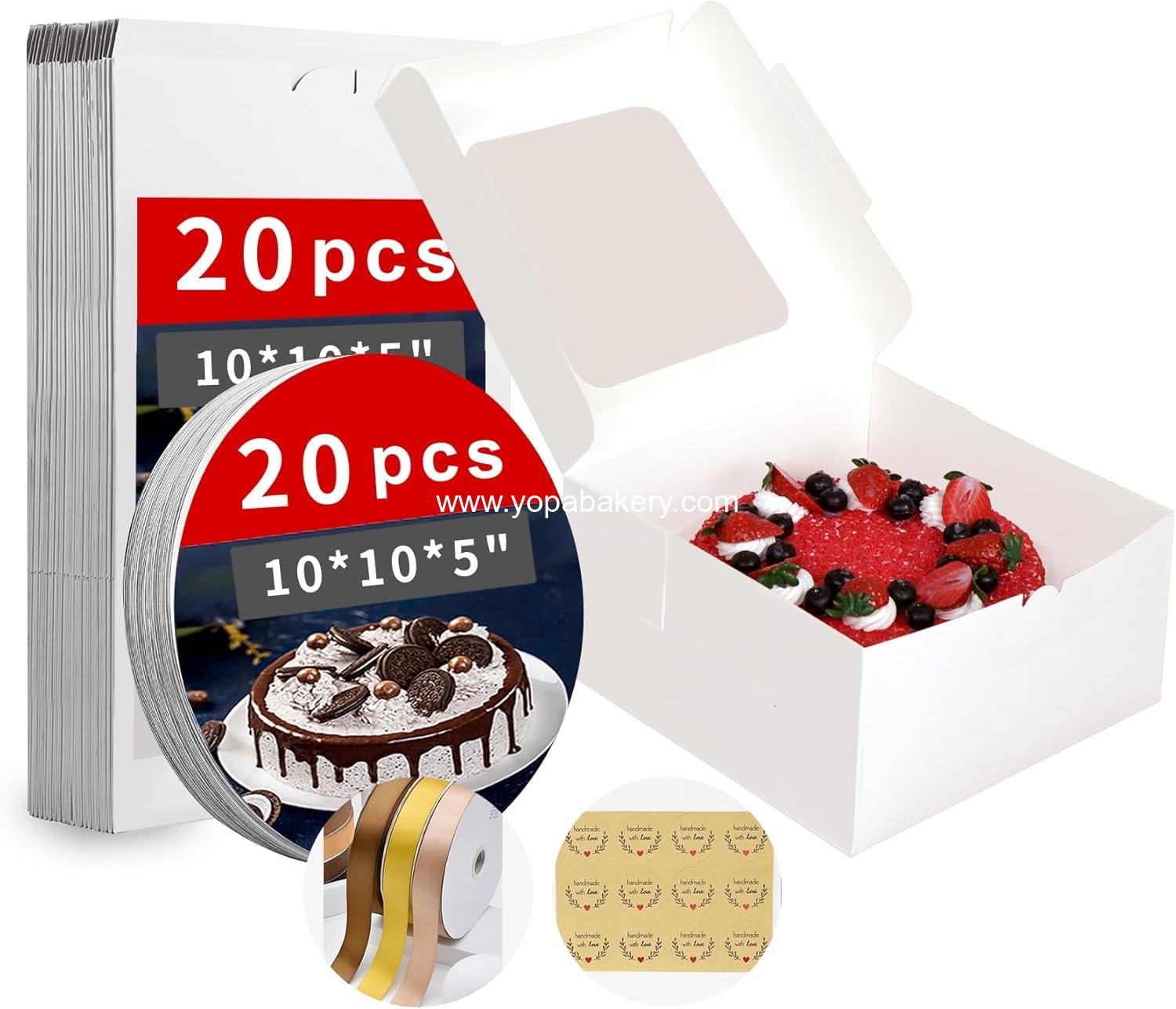 Zzrywuty 10x10x5 Inches Cake Box with Cake Board Set (40Pcs, 20Pcs Boxes& 20Pcs Boards), Bakery Boxes Cajas Pasteles for Cake, Pastries, Chocolates, Cookies, Pie