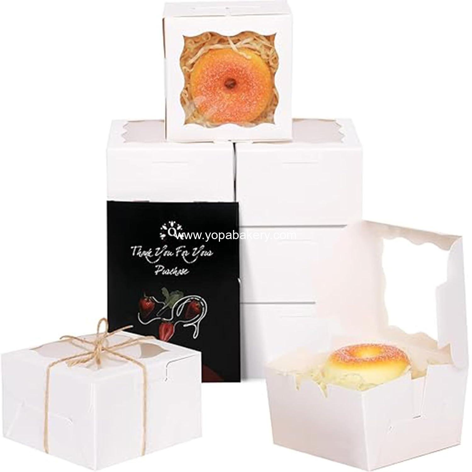 qiqee Bakery Box with Window 4x4x2.5 4*4*2.5inch/100Packs White Macaron Boxes Small Donut Pastry Boxes for Party Mini Cookie Boxes(5 Diferent Gift Include)