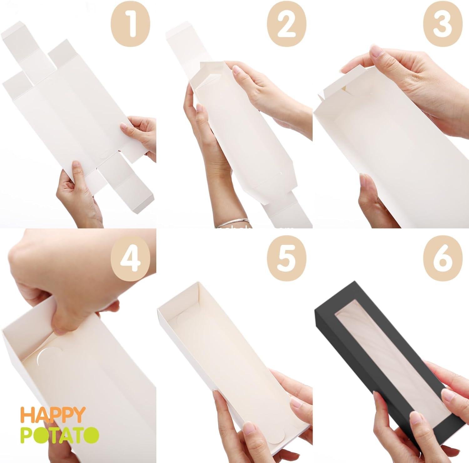 Wholesale 25 Pack Macaron Boxes for 6, 7.2×1.9×1.9 Inches, Black Packaging with Clear Window and Ribbon, Macaron Containers Factory