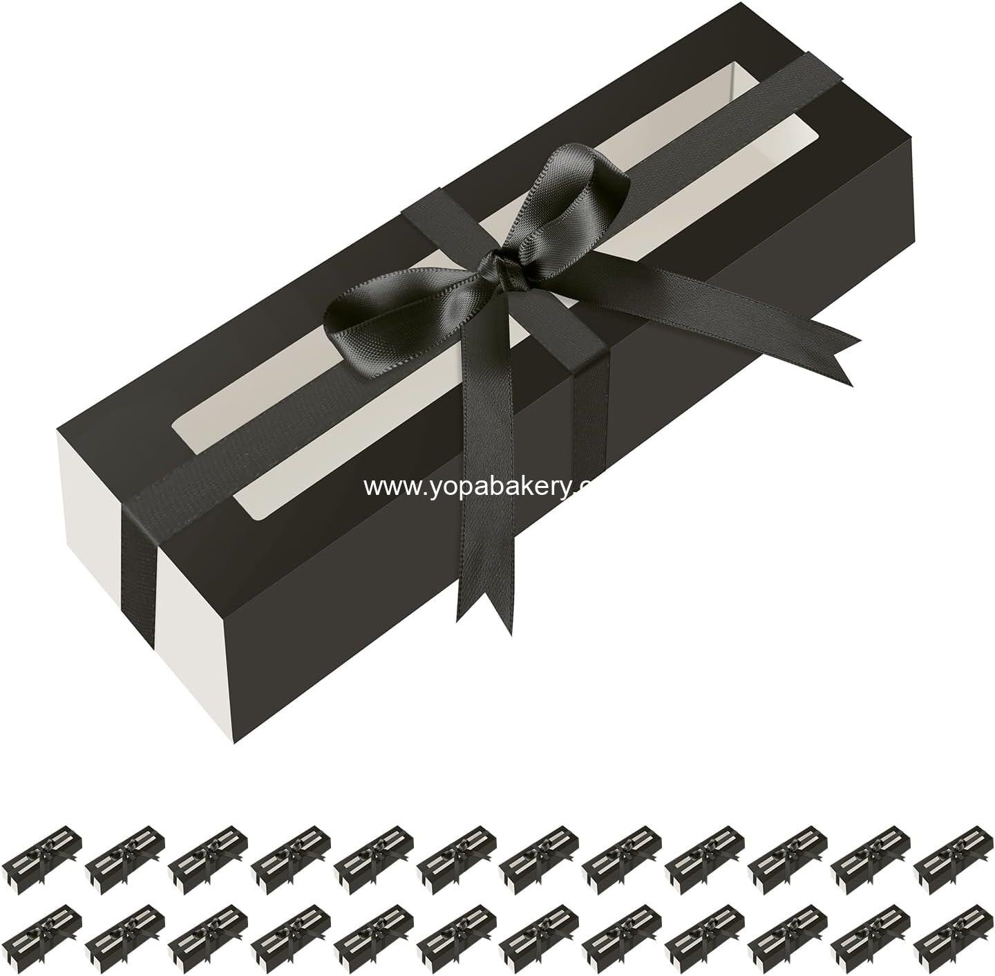 HAPPY POTATO 25 Pack Macaron Boxes for 6, 7.2×1.9×1.9 Inches, Macaron Packaging Boxes, Black Macaron Boxes with Clear Window, Macaron Container Packaging Boxes with Ribbon