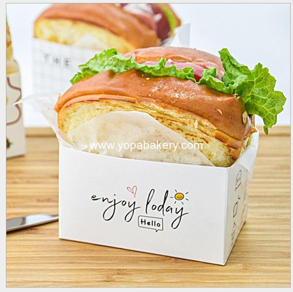 Wholesale 50 Pack Paper Take Out Containers Mini Burger Boxes Toast Holding Bread Trays Sandwich Hot Dog Donut Egg Waffle Packaging Box for Take Out Food (L-A) Factory