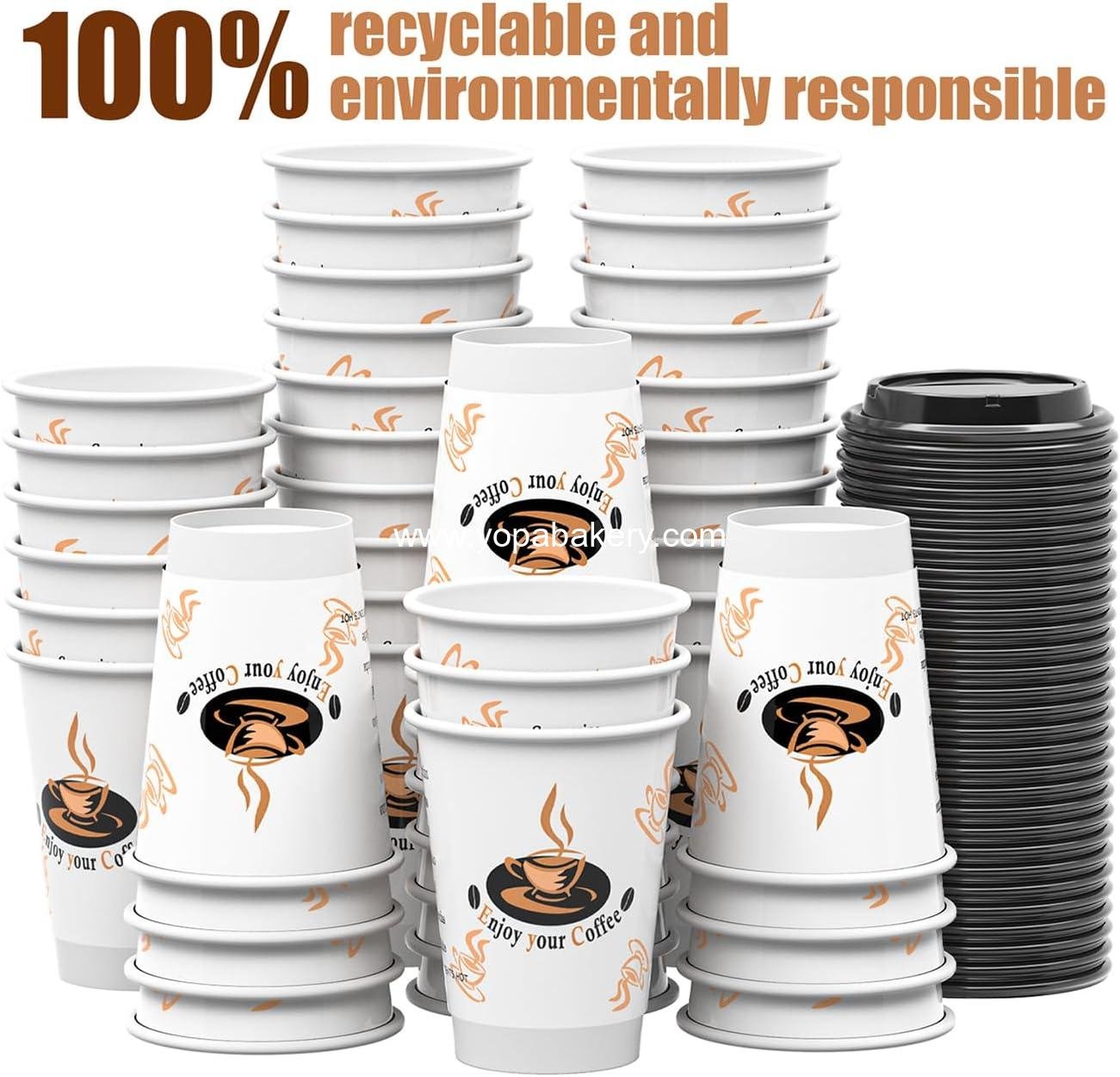 Wholesale 100 Pack 12 oz Double Wall Disposable Paper Coffee Cups with Lids, Insulated Hot Drinking Cups for Daily Use Factory