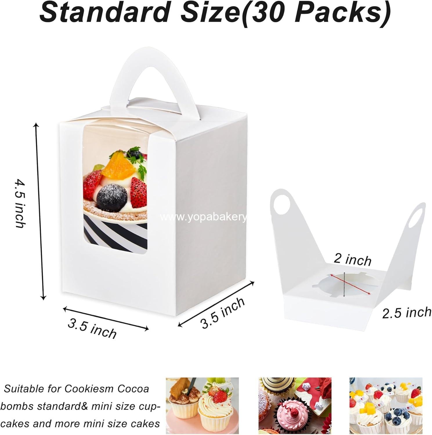 Wholesale 30 Pack Portable Cupcake Boxes with Handle, 3.5x3.5x4.5 Single Favor Pastry Treat Boxes with Window for Cookies, Chocolate Strawberries, Desserts, Donuts, Cupcakes, Muffins Factory