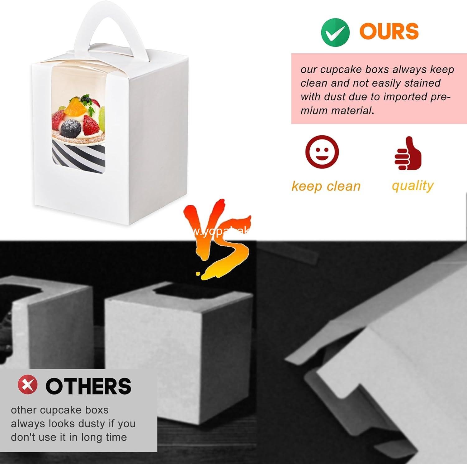 Wholesale 30 Pack Portable Cupcake Boxes with Handle, 3.5x3.5x4.5 Single Favor Pastry Treat Boxes with Window for Cookies, Chocolate Strawberries, Desserts, Donuts, Cupcakes, Muffins Factory