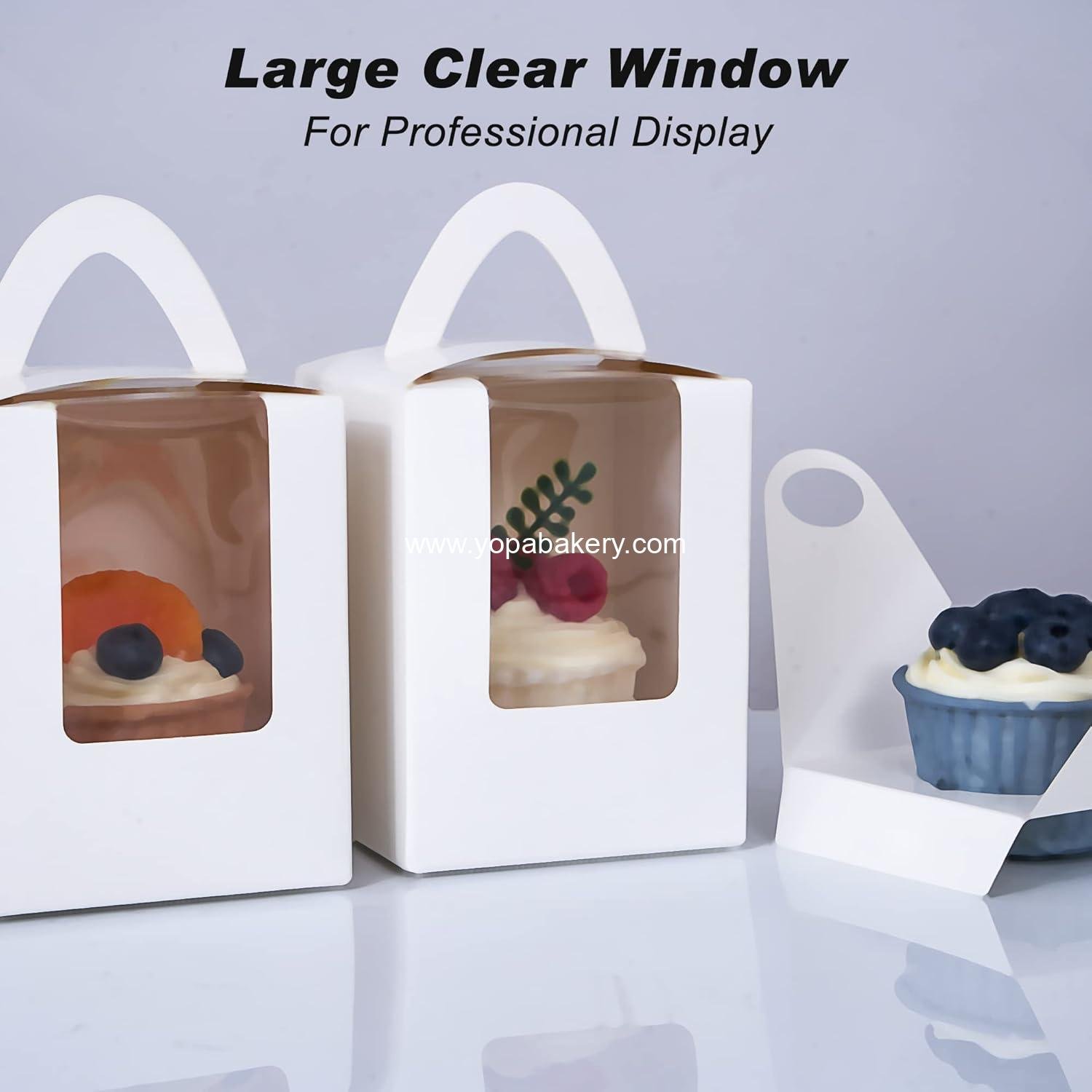 Wholesale 30 Pack Portable Cupcake Boxes with Handle, 3.5x3.5x4.5 Single Favor Pastry Treat Boxes with Window for Cookies, Chocolate Strawberries, Desserts, Donuts, Cupcakes, Muffins Factory