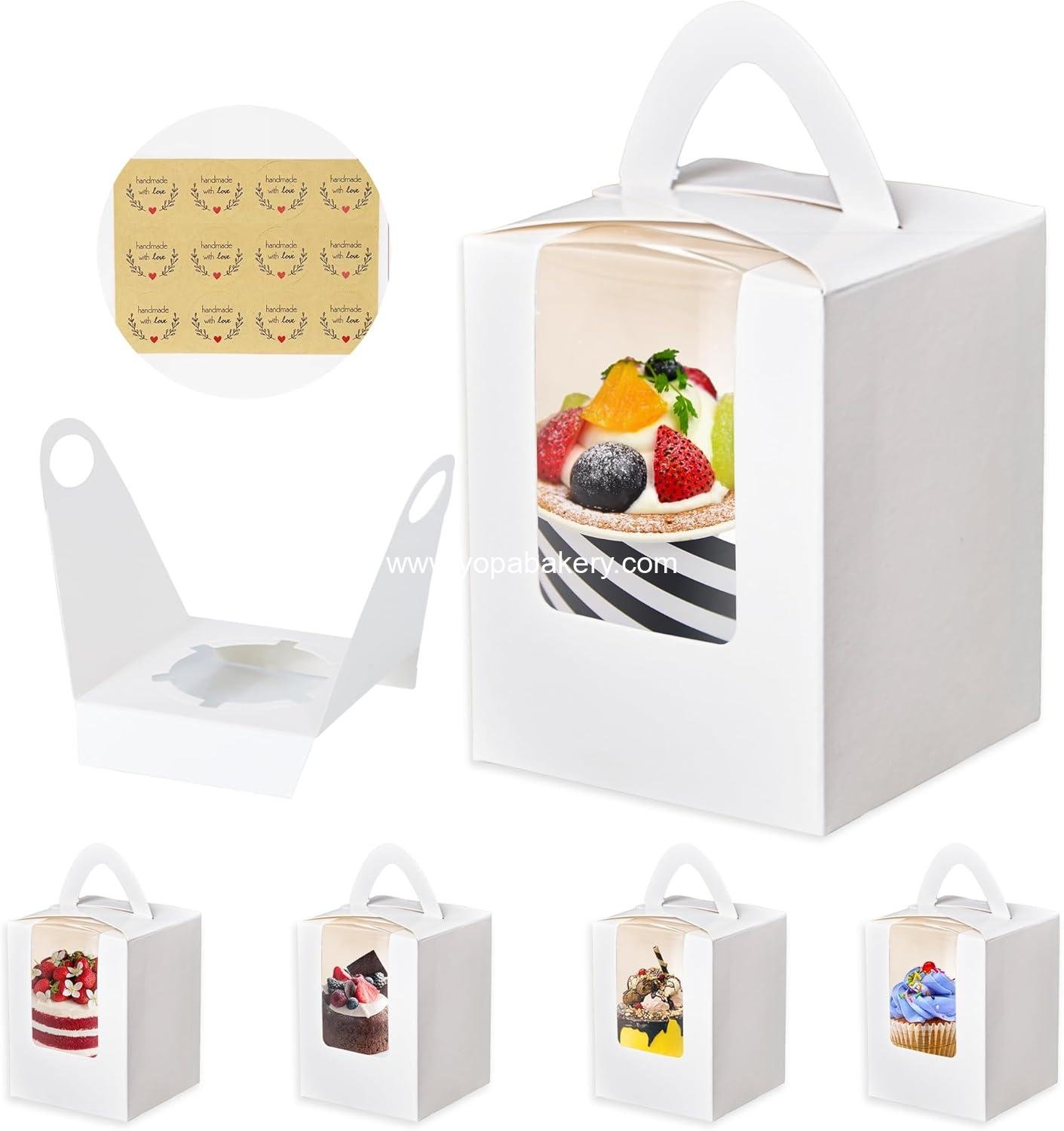 Zzrywuty 30 Packs Portable Cupcake Boxes Individual with Handle, 3.5x3.5x4.5 Single Favor Pastry Treat Boxes with Window for Cookie, Chocolate Strawberries, Dessert, Donuts, Cupcakes, Muffins