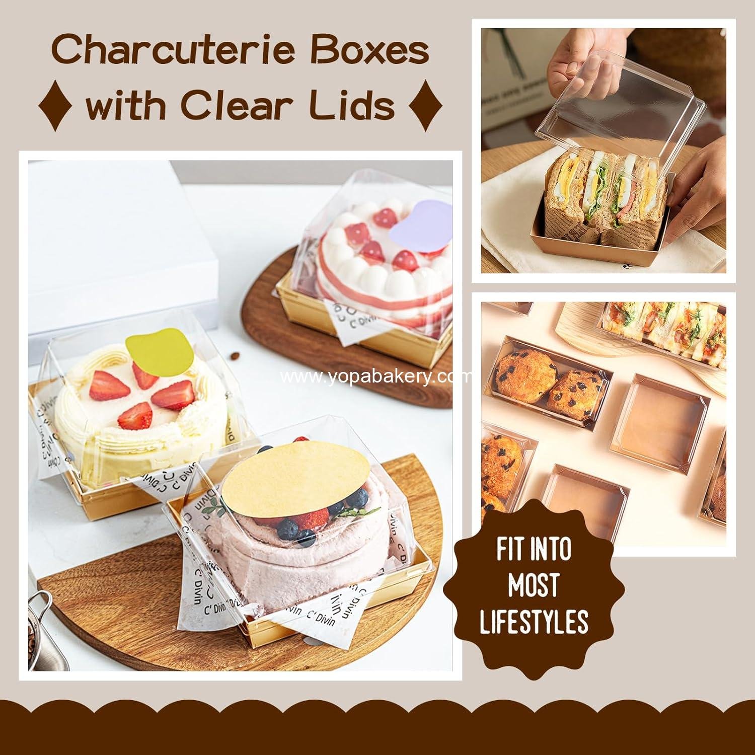 Wholesale Charcuterie Boxes with Clear Lids - Disposable Snack Containers for Desserts, Cookies, Sandwiches, Cakes, and Slices (25 Count, Square A) - Factory