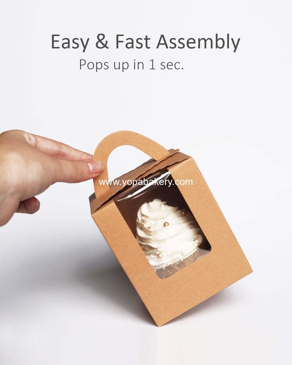 OEM 60-Pack Kraft Cupcake Boxes with Window - Individual Disposable Cupcake Holders 3.6 x 3.6 x 4.3 Inches - Wholesale Cupcake Containers Factory