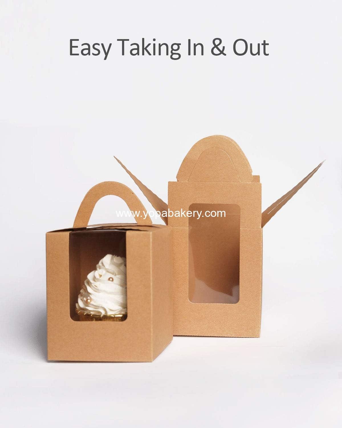 OEM 60-Pack Kraft Cupcake Boxes with Window - Individual Disposable Cupcake Holders 3.6 x 3.6 x 4.3 Inches - Wholesale Cupcake Containers Factory