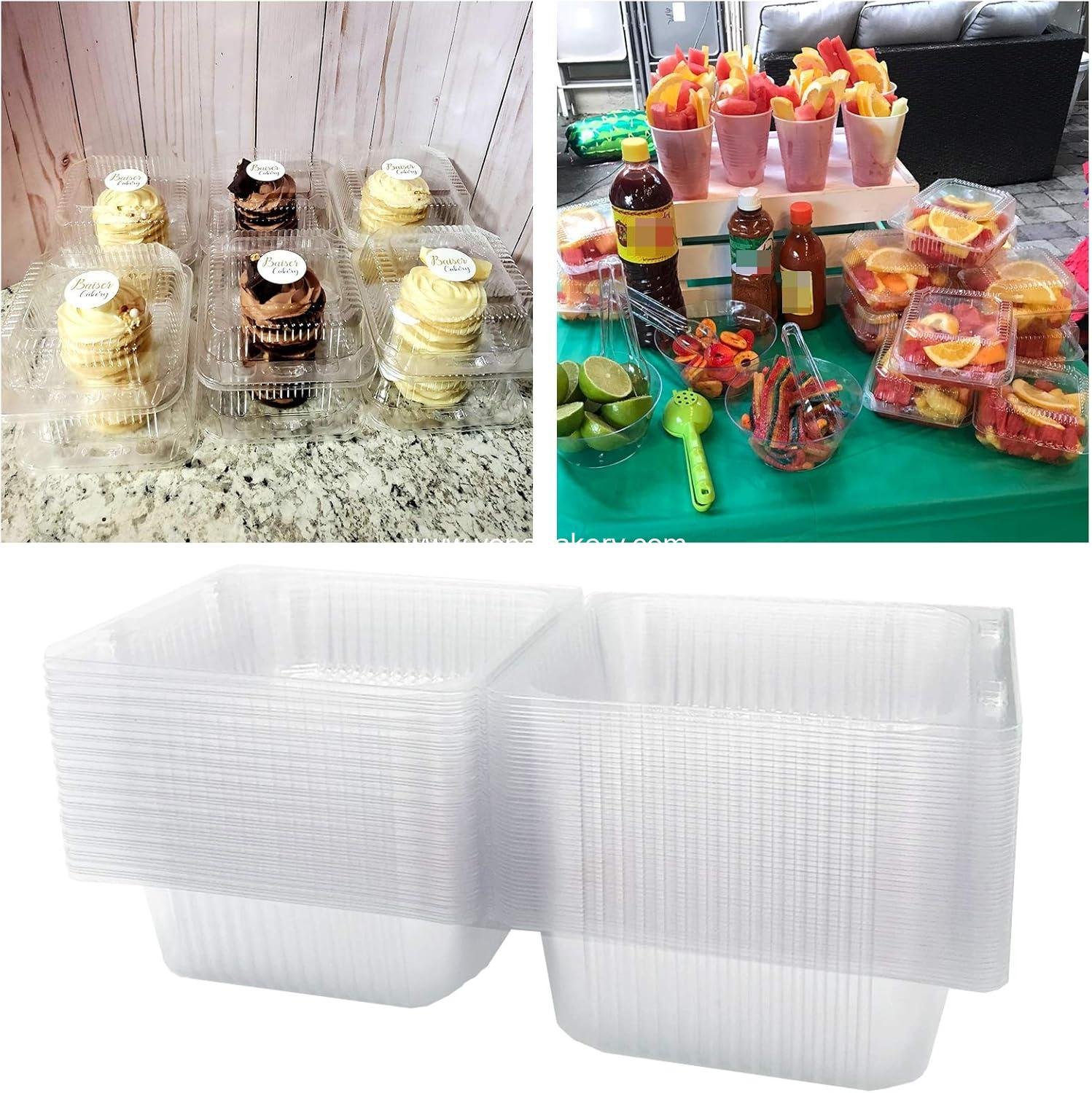 Wholesale 50 Pcs Clear Plastic Takeout Containers - Square Hinged Disposable Clamshells for Salad, Sandwiches, Hamburger (5x4.7x2.8 in) - Factory
