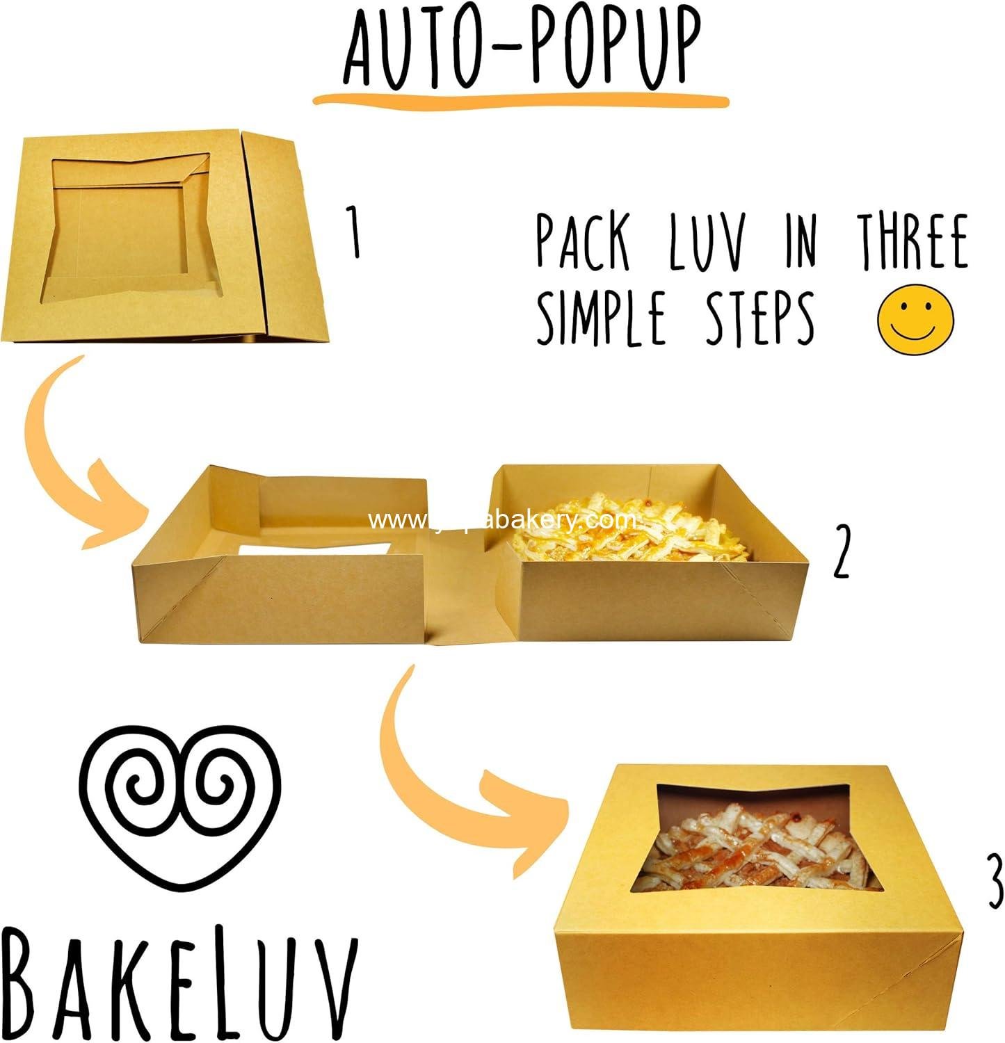 Wholesale 8x8 Bakery Boxes with Window | Brown, 50 PCS | Auto Pop Up Cookie & Cake Box | Factory