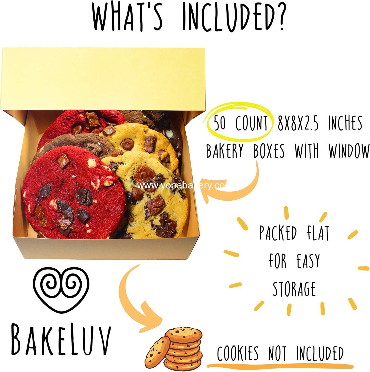 Wholesale 8x8 Bakery Boxes with Window | Brown, 50 PCS | Auto Pop Up Cookie & Cake Box | Factory