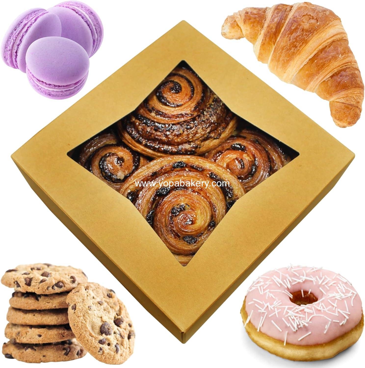 BAKELUV 8x8x2.5 Bakery Boxes with Window | Brown, 50 PCS | 8x8 Cookie & Cake Box, Auto Pop Up Treat Boxes