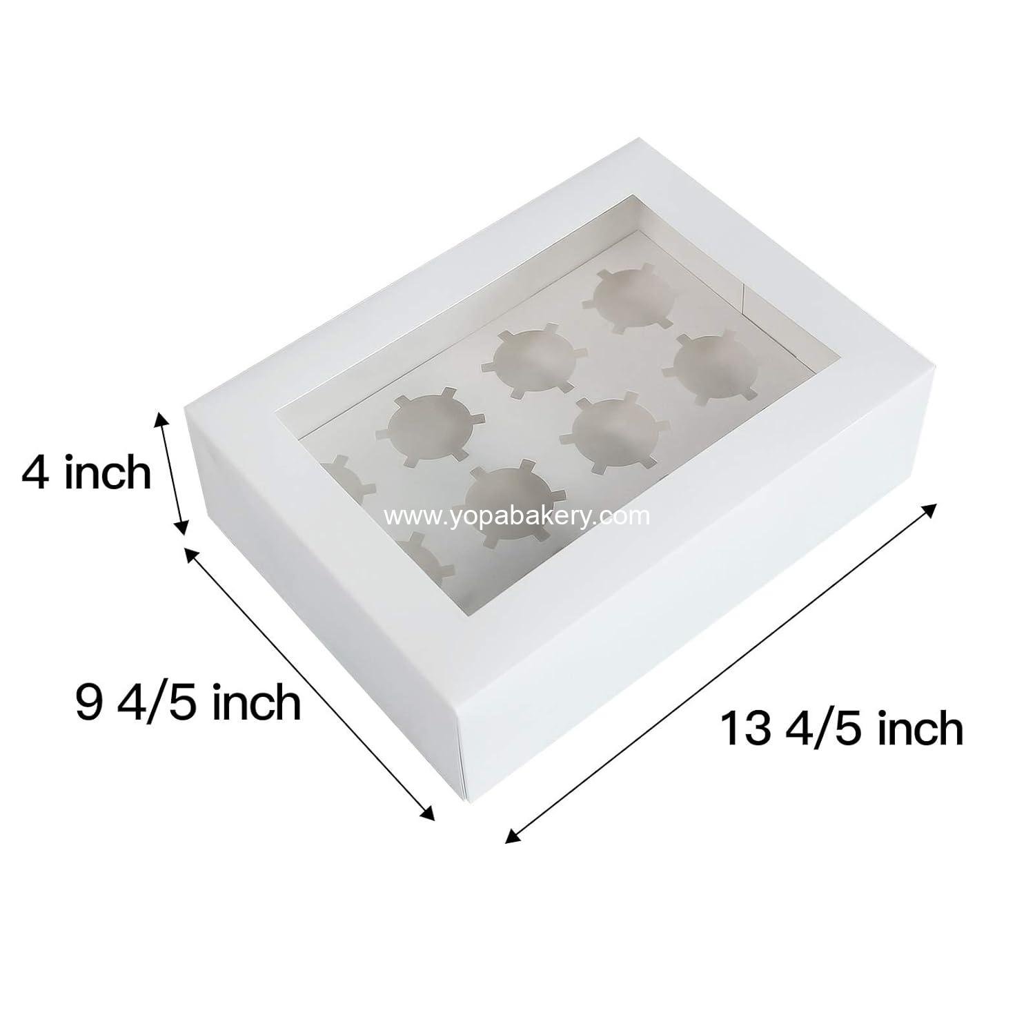 Wholesale 15-Pack White Cupcake Boxes with Inserts and PVC Windows, 12-Cavity Cake Carrier, Food Grade Pop-up Bakery Boxes, 13.8 x 9.5 x 4 inches, Pack of 15, Manufacturer