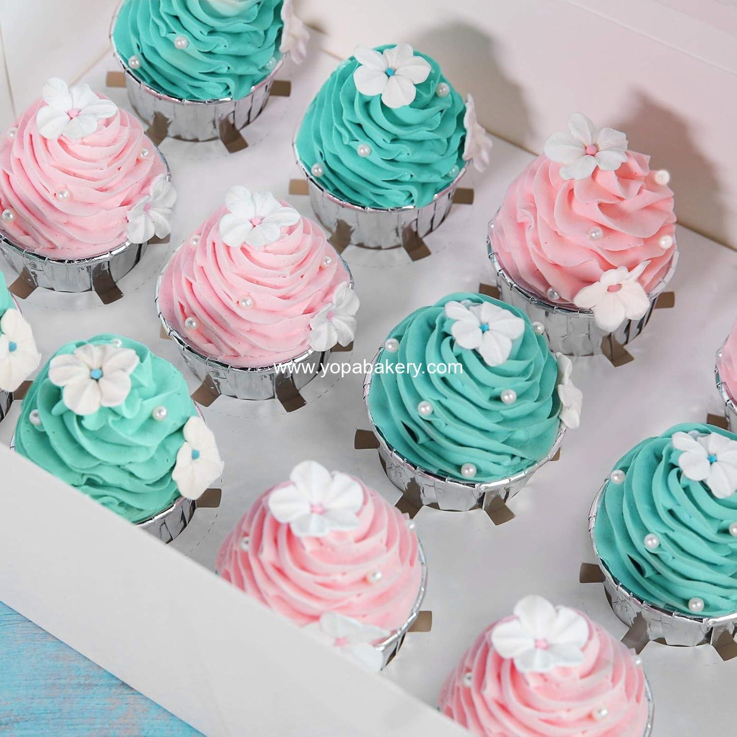 Wholesale 15-Pack White Cupcake Boxes with Inserts and PVC Windows, 12-Cavity Cake Carrier, Food Grade Pop-up Bakery Boxes, 13.8 x 9.5 x 4 inches, Pack of 15, Manufacturer