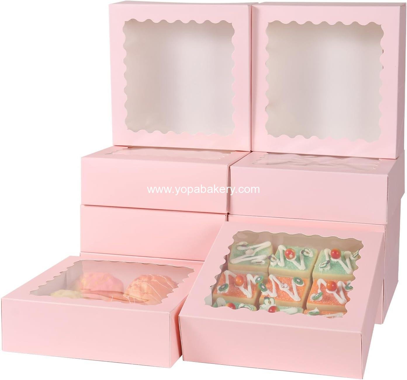 36 pcs 9x9x2.5 Inches Bakery Boxes with Window, Cake Pastry Cookie Mini Pie Box for Pastry,Dessert,Strawberries,Chocolates box (Pink)