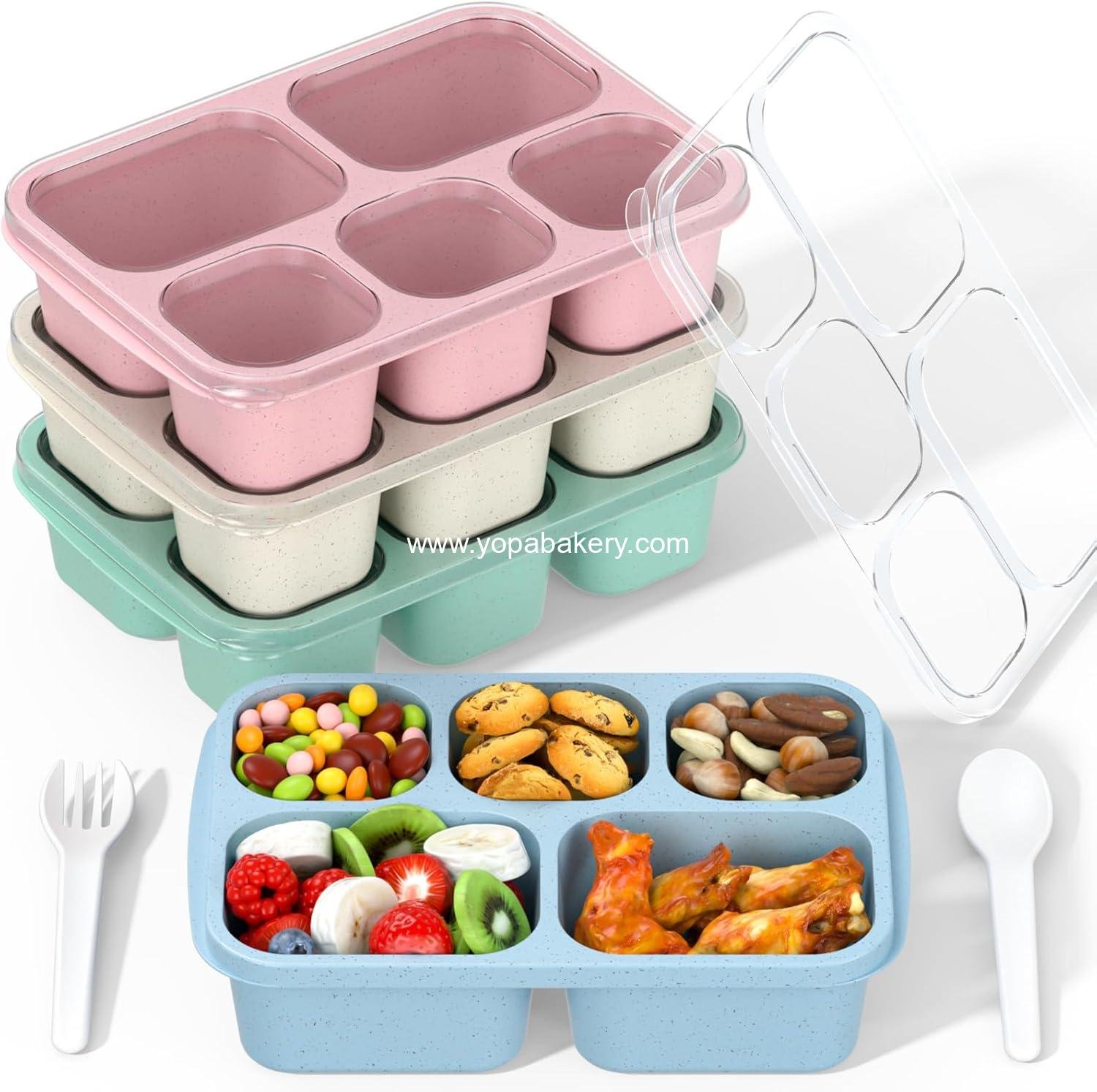 Wholesale 4-Pack Bento Box Adult Lunch Box - 5 Compartment Meal Prep Container for Kids, Reusable Snack Storage - Stackable for School, Work, Travel (Wheat Green/Blue/Pink/Beige) Factory