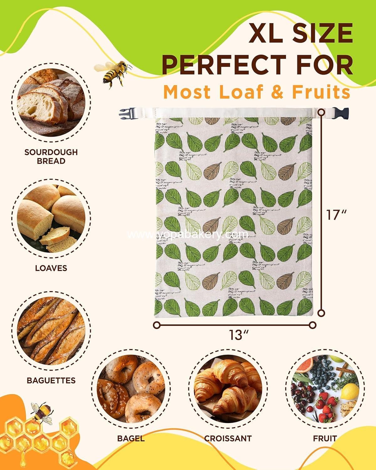 Wholesale Beeswax Bread Bags for Homemade Sourdough, Large Cotton Airtight Food Storage Bags with Zipper, 2 Pack to Keep Fresh - Factory