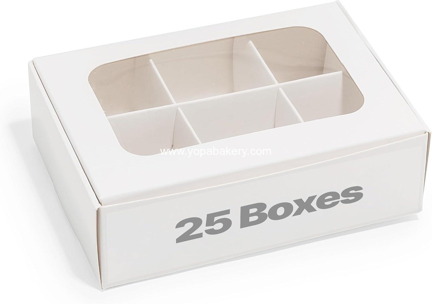 25 pcs White Mini Truffle Box for 6 treats with Windows and Dividers, Bakery Boxes, 5 x 3.5 x 1.57 Inches VERY SMALL Baking Boxes, Square Truffles Box for Gift Giving