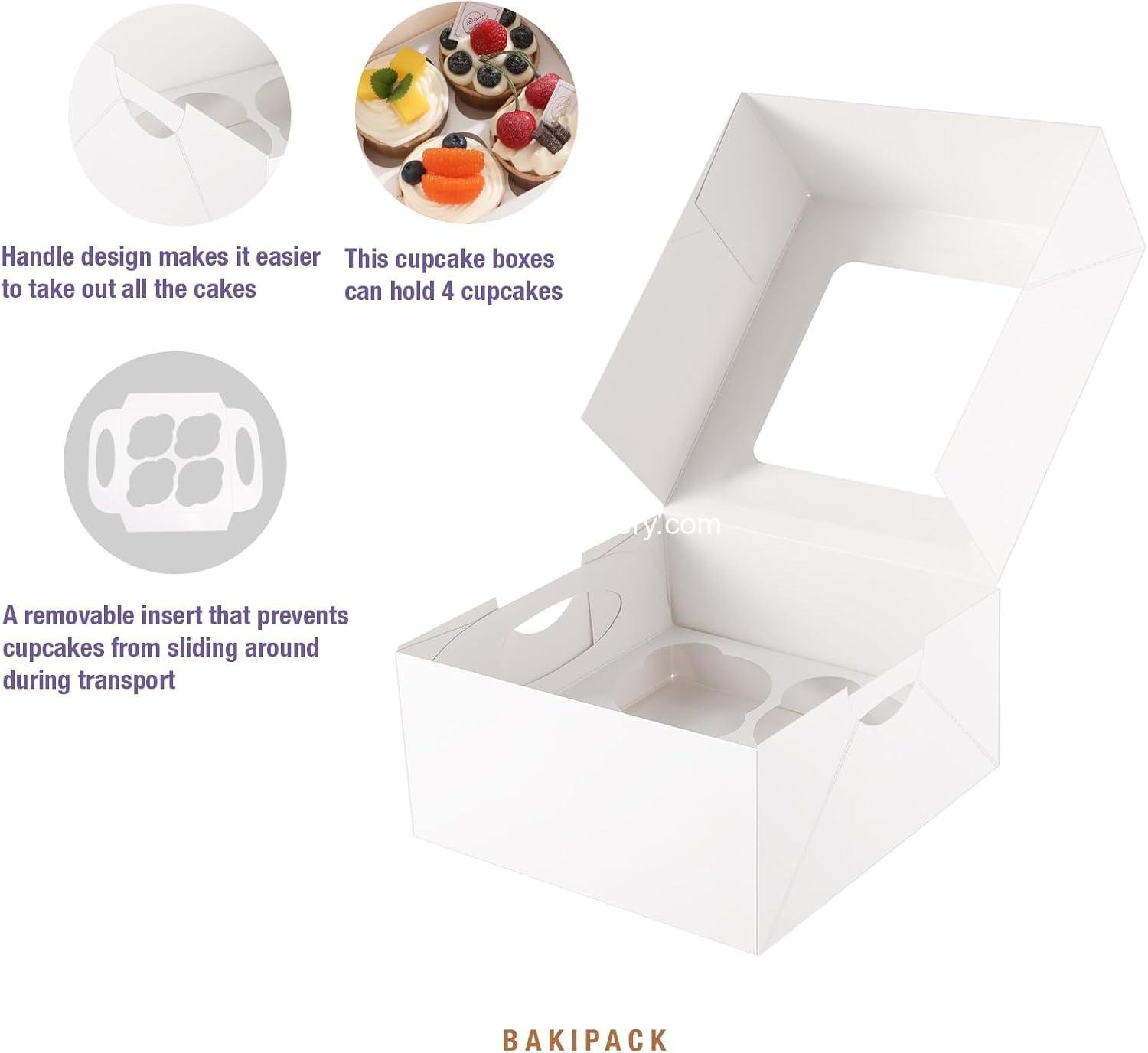 Wholesale 25 White Cupcake Boxes with Window and Inserts, 6.3x6.3x3 Inches Cupcake Holders for Cupcakes, Muffins, Cookies, Desserts, Pastries - Factory