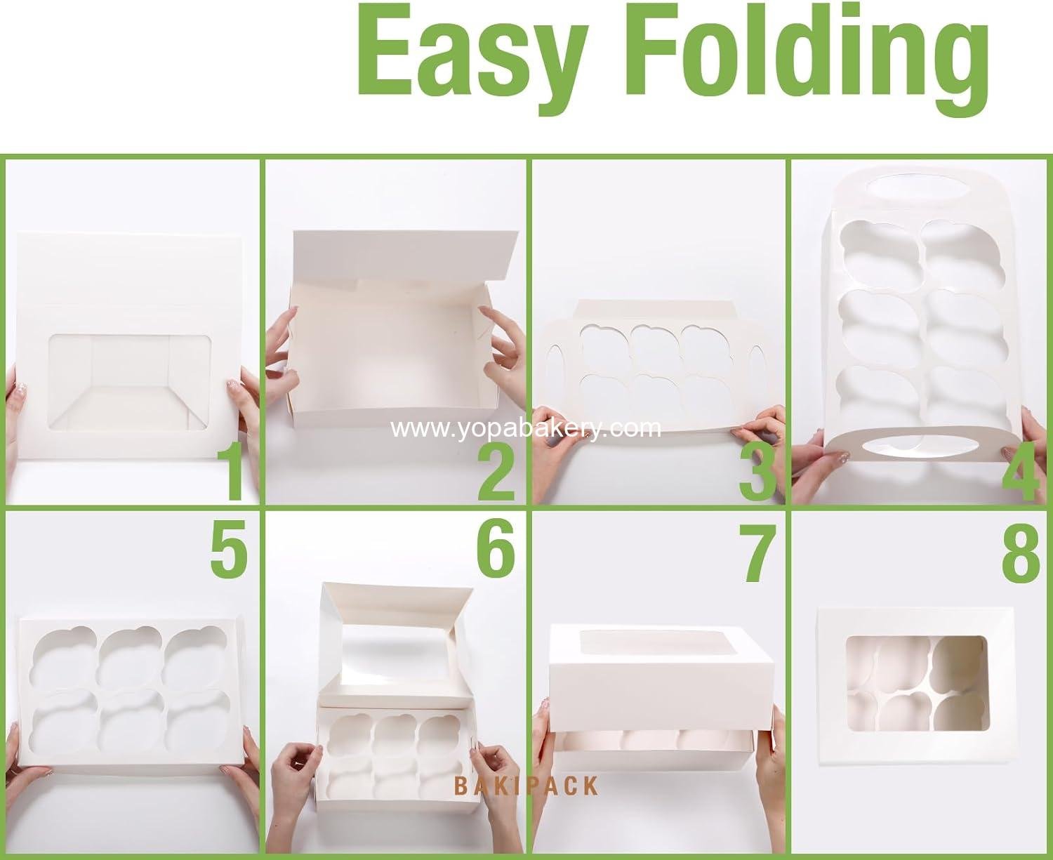 Wholesale 25 White Cupcake Boxes with Window and Inserts, 6.3x6.3x3 Inches Cupcake Holders for Cupcakes, Muffins, Cookies, Desserts, Pastries - Factory