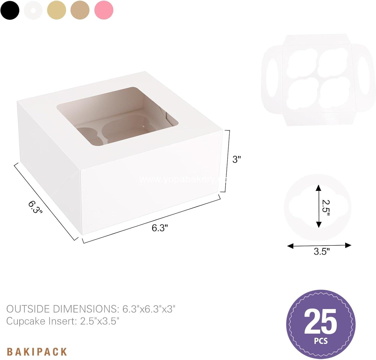 Wholesale 25 White Cupcake Boxes with Window and Inserts, 6.3x6.3x3 Inches Cupcake Holders for Cupcakes, Muffins, Cookies, Desserts, Pastries - Factory